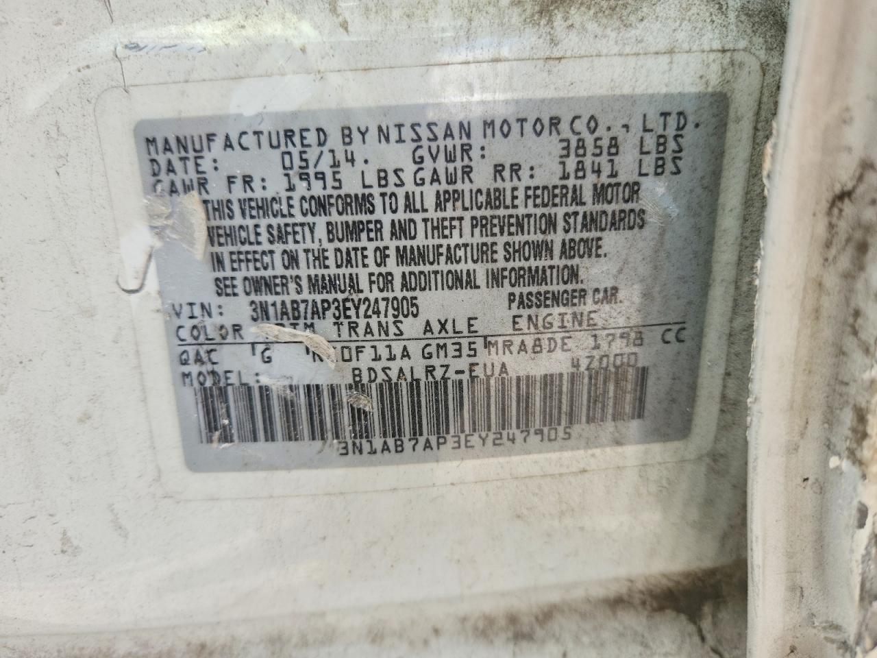 2014 Nissan Sentra Sr White vin: 3N1AB7AP3EY247905