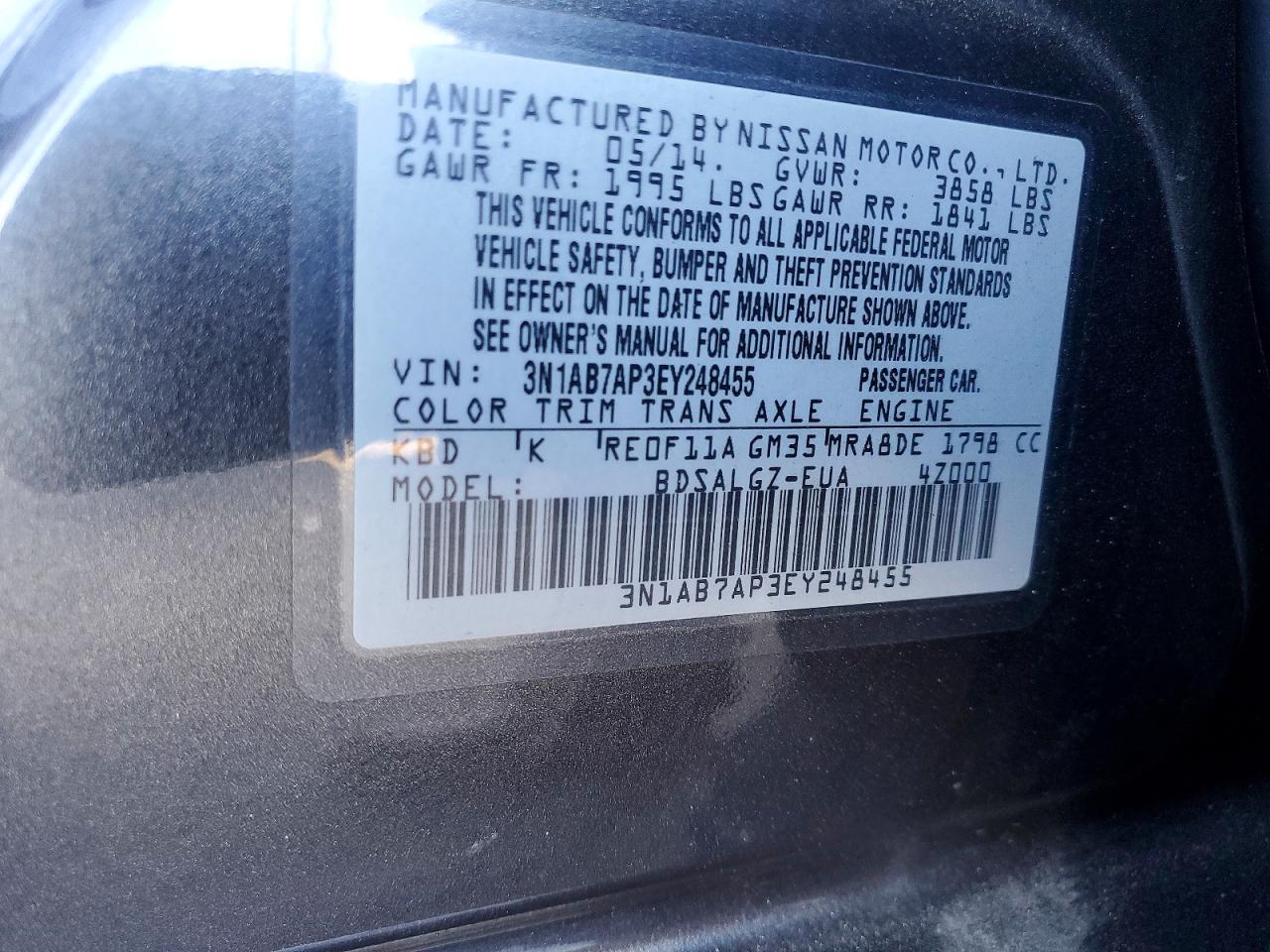 2014 Nissan Sentra Sl Серый vin: 3N1AB7AP3EY248455
