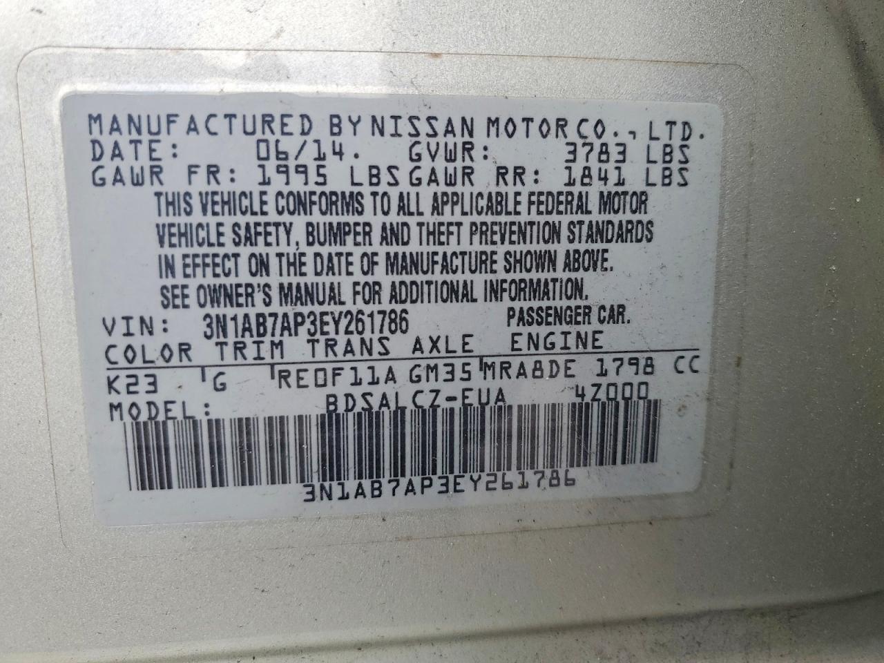 2014 Nissan Sentra S Gray vin: 3N1AB7AP3EY261786