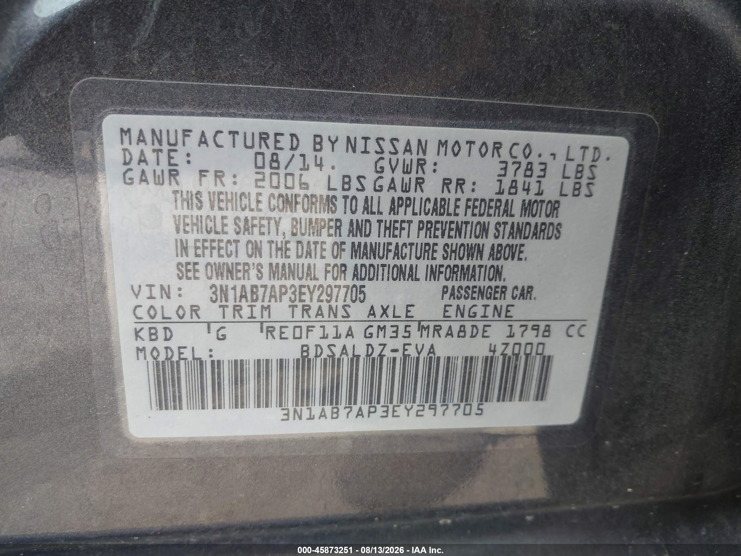 2014 Nissan Sentra Sv Gray vin: 3N1AB7AP3EY297705