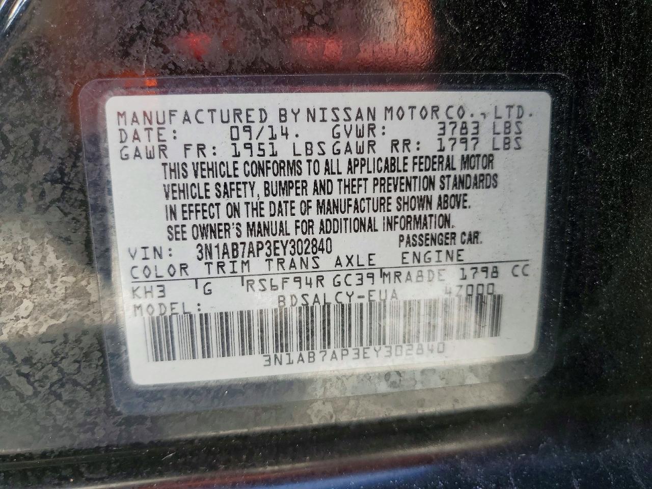 2014 Nissan Sentra S Black vin: 3N1AB7AP3EY302840