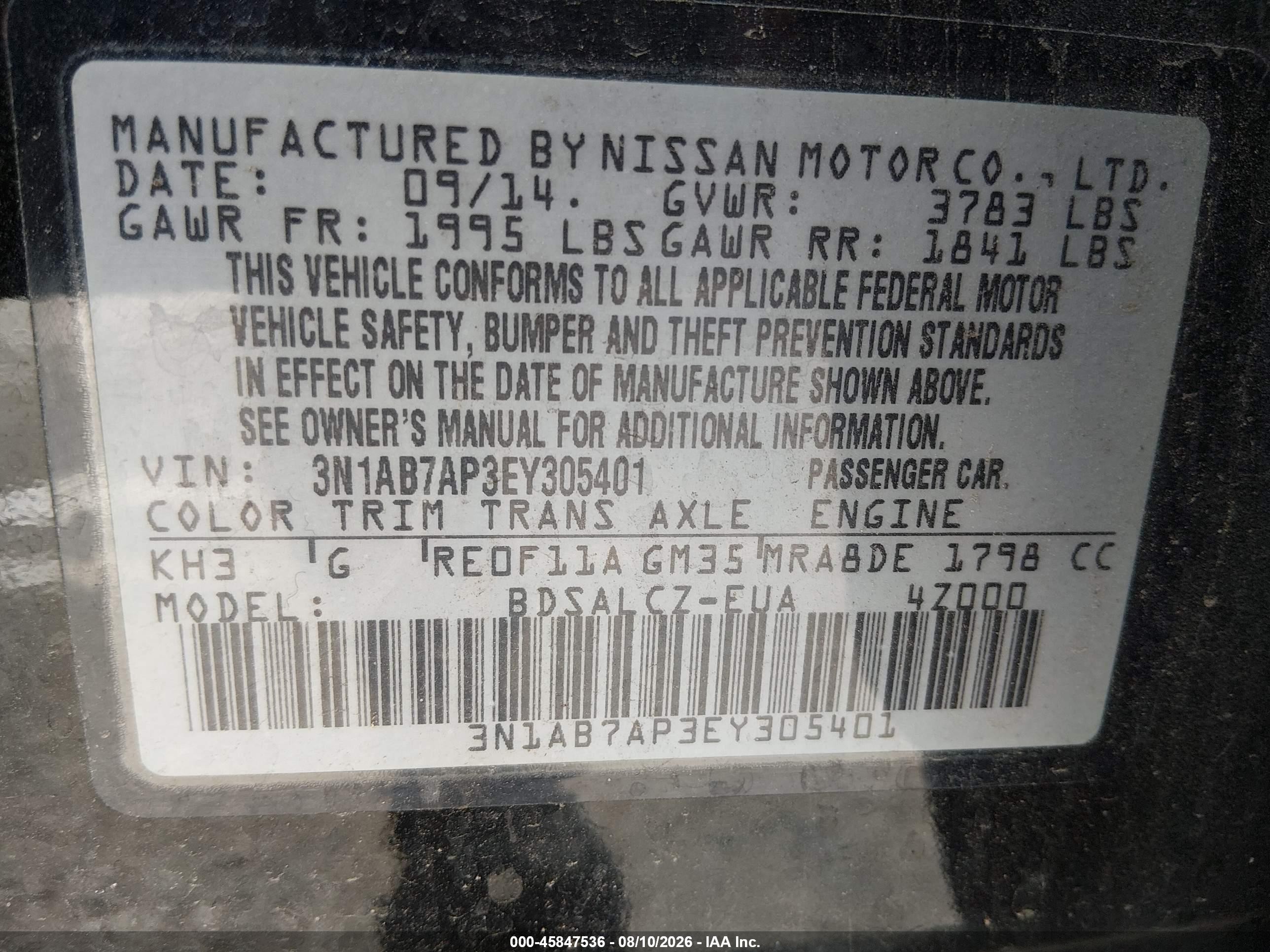 2014 Nissan Sentra S Black vin: 3N1AB7AP3EY305401