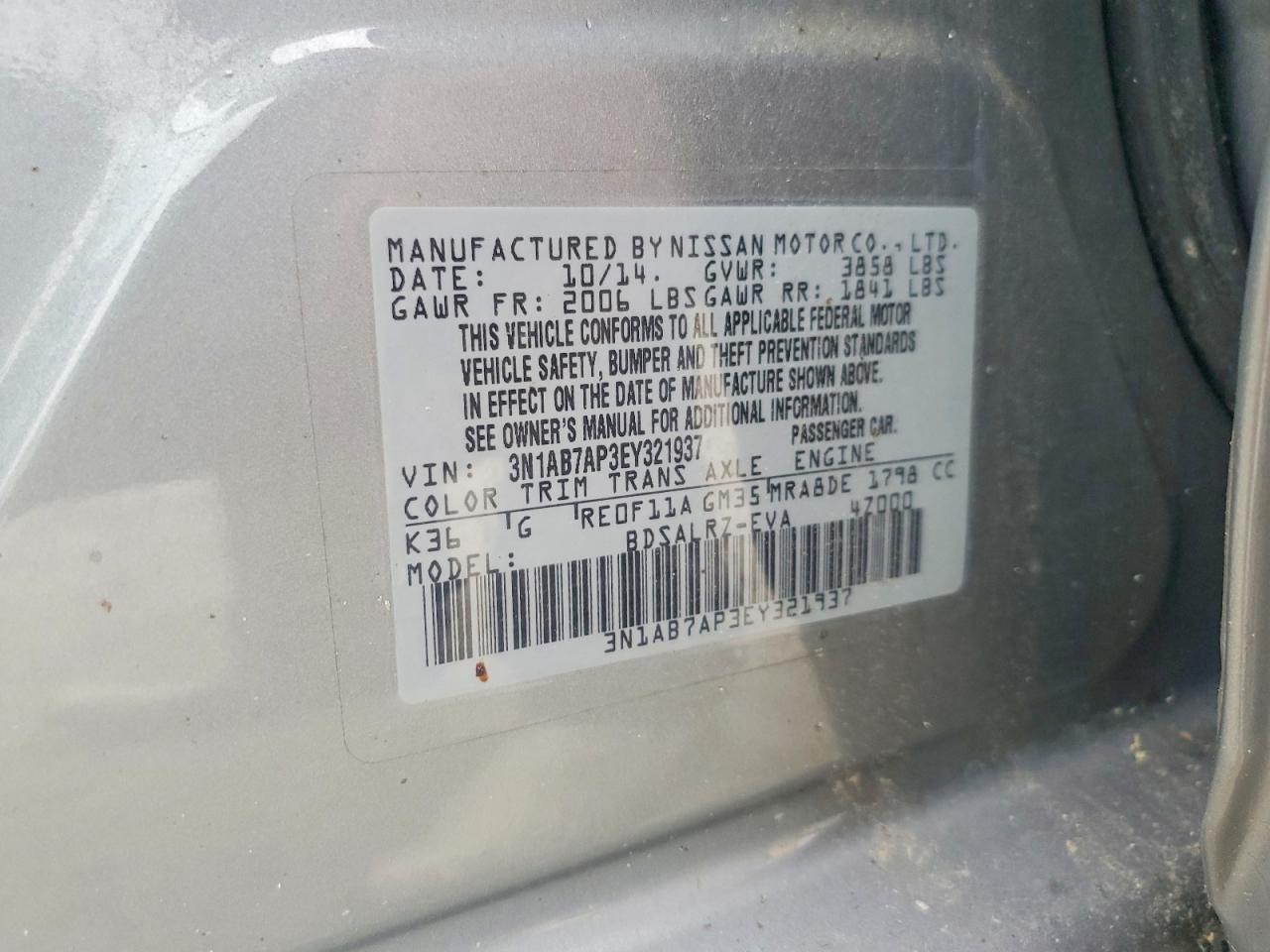 2014 Nissan Sentra Sr Gray vin: 3N1AB7AP3EY321937