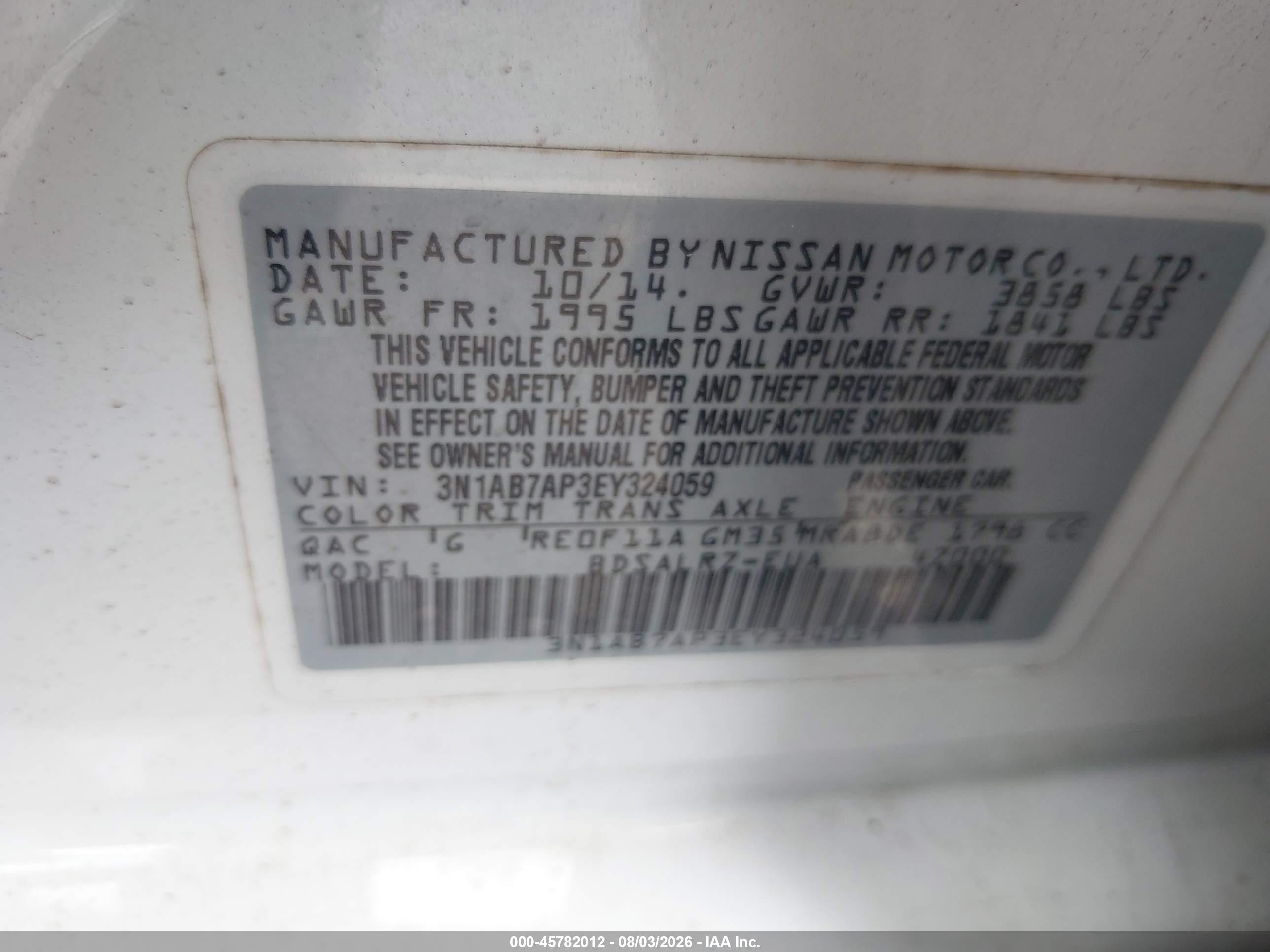 2014 Nissan Sentra Sr White vin: 3N1AB7AP3EY324059