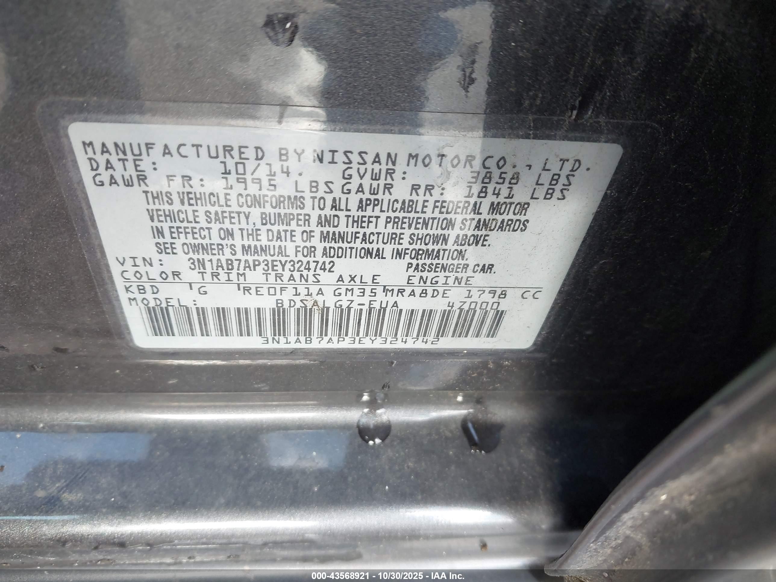 2014 Nissan Sentra Sl Gray vin: 3N1AB7AP3EY324742