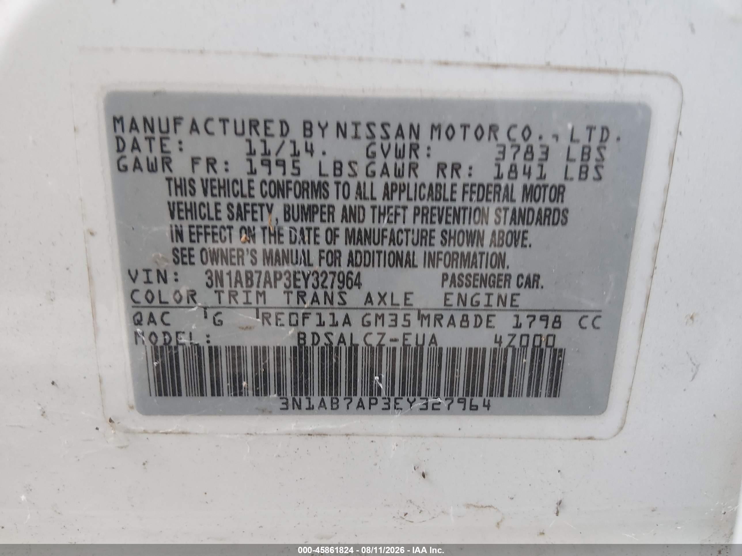 2014 Nissan Sentra S Белый vin: 3N1AB7AP3EY327964
