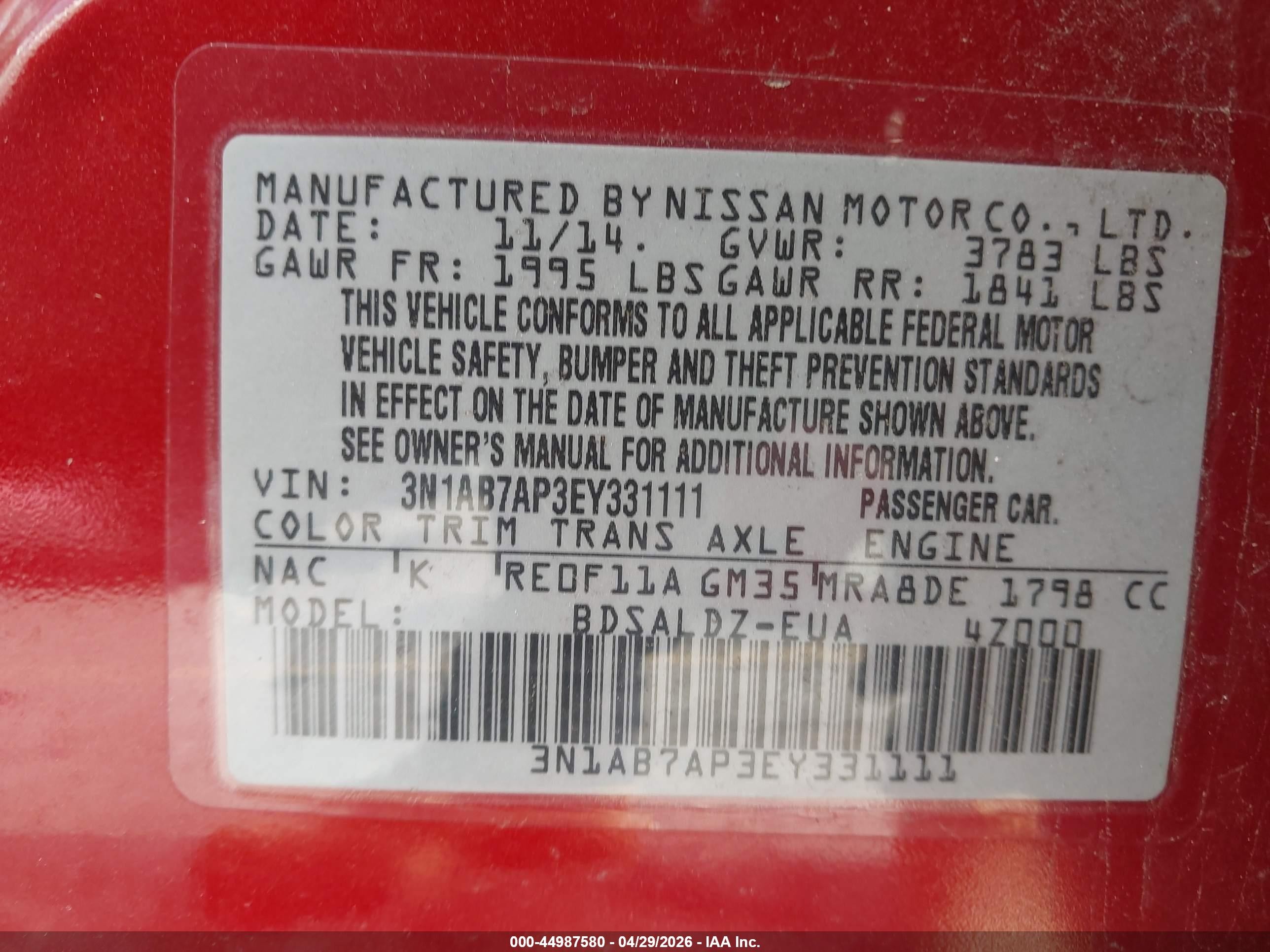 2014 Nissan Sentra Sv Red vin: 3N1AB7AP3EY331111