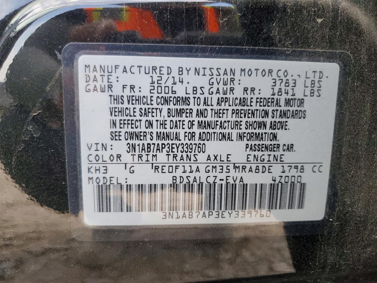 2014 Nissan Sentra S Black vin: 3N1AB7AP3EY339760