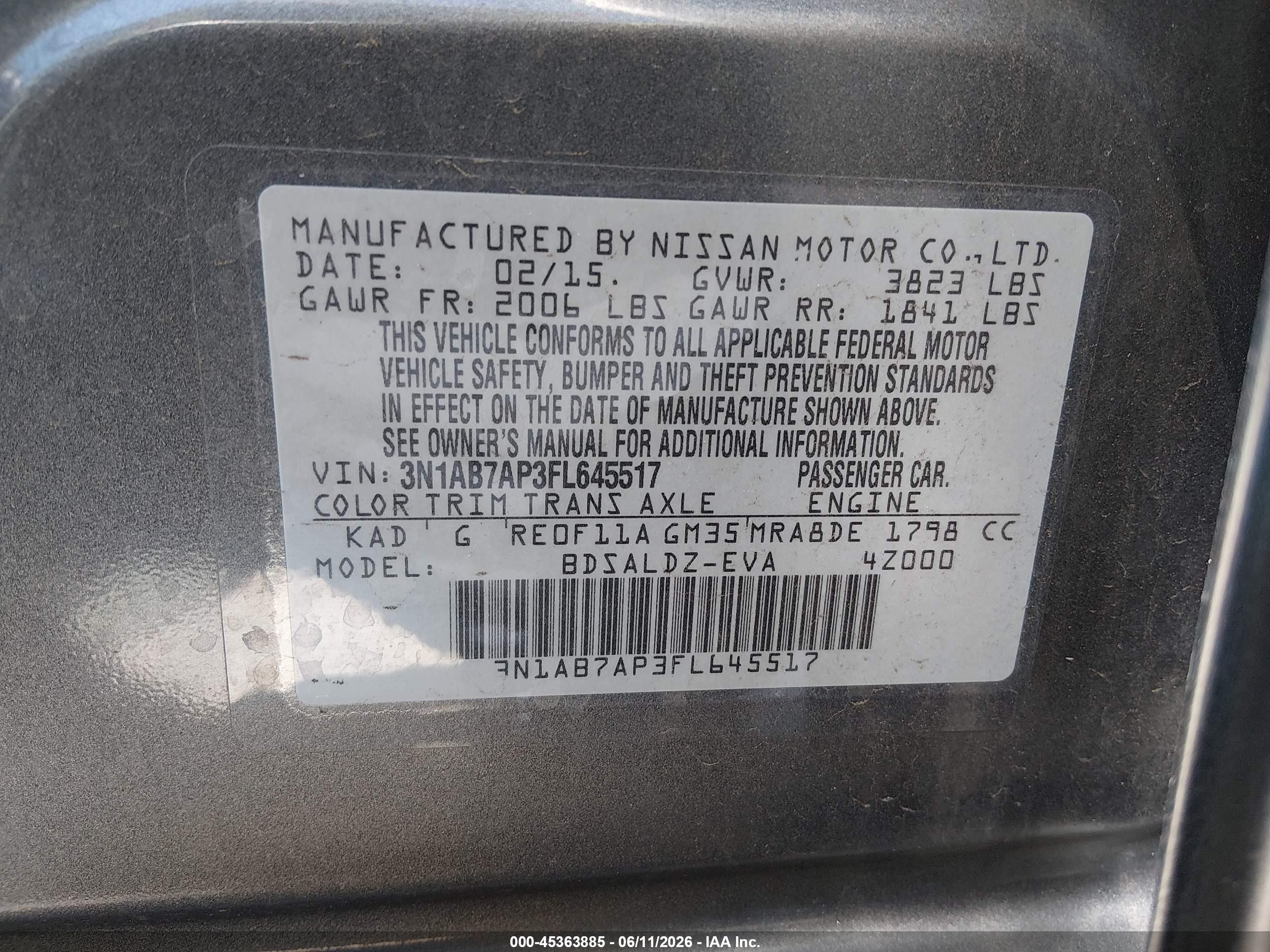 2015 Nissan Sentra Sv Серый vin: 3N1AB7AP3FL645517