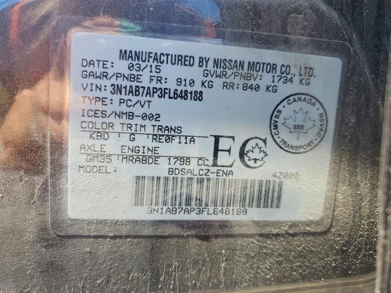 2015 Nissan Sentra S Gray vin: 3N1AB7AP3FL648188