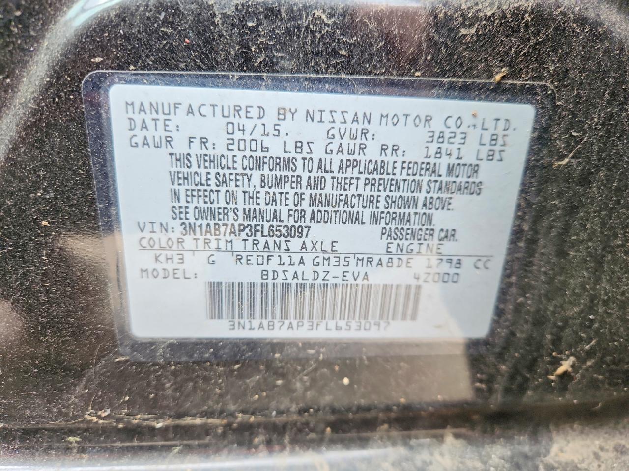 2015 Nissan Sentra Sv Black vin: 3N1AB7AP3FL653097