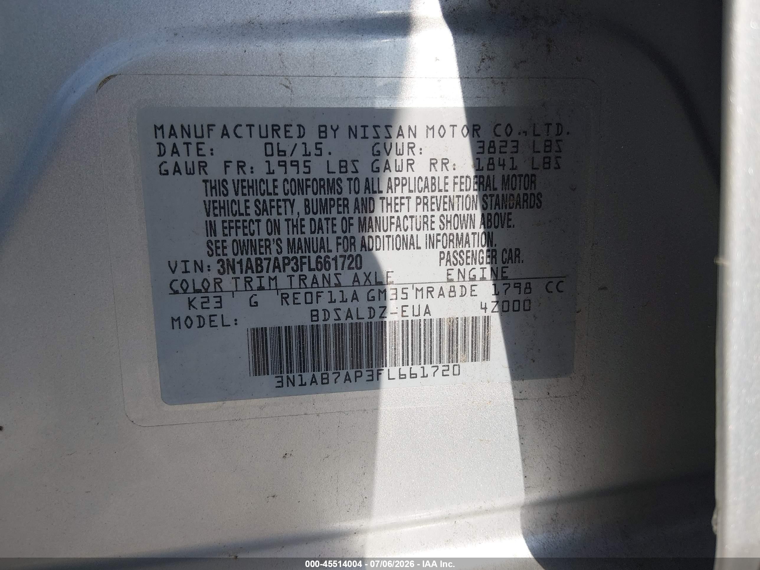 2015 Nissan Sentra Sv Silver vin: 3N1AB7AP3FL661720