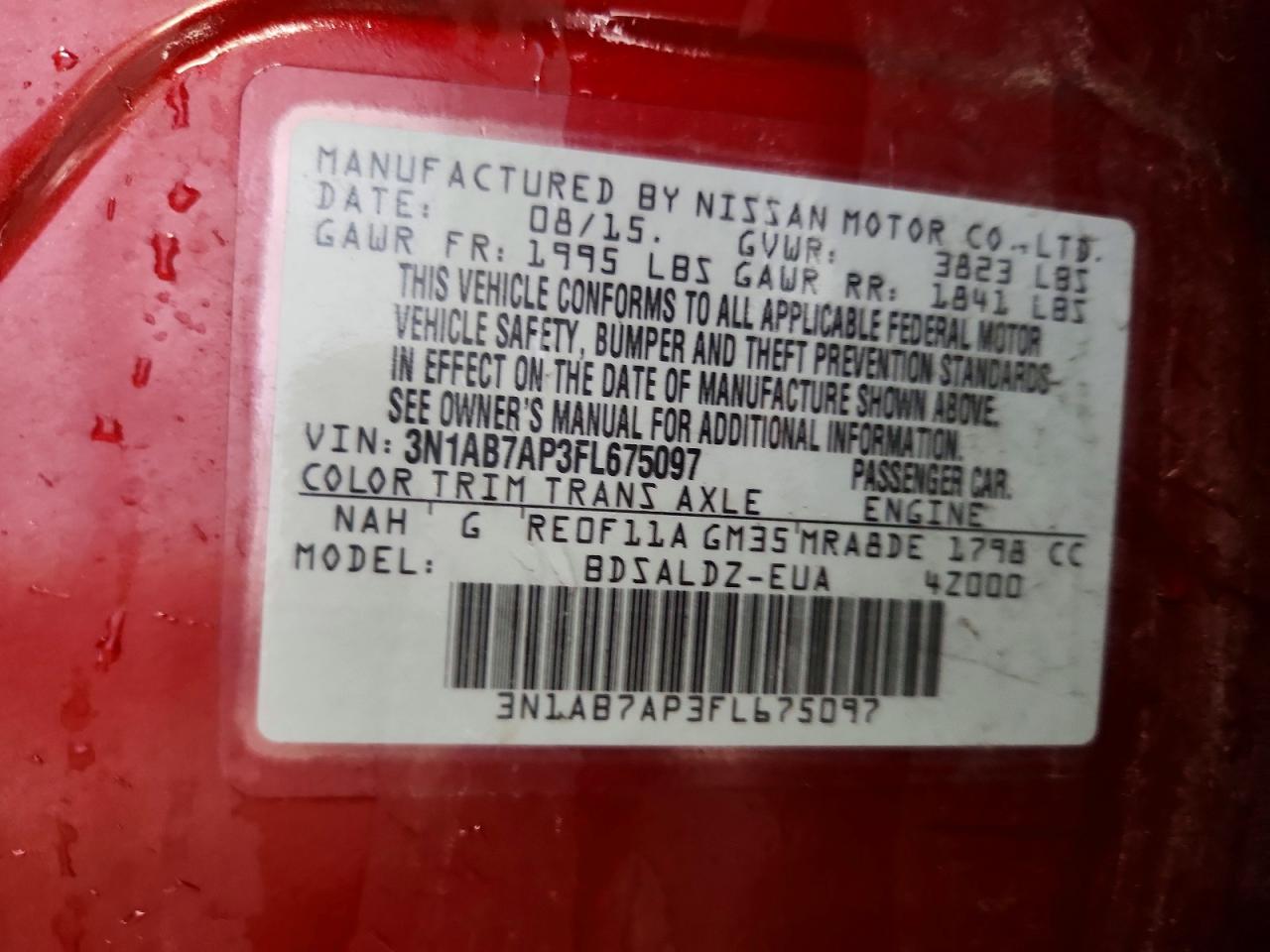 2015 Nissan Sentra Sv Red vin: 3N1AB7AP3FL675097