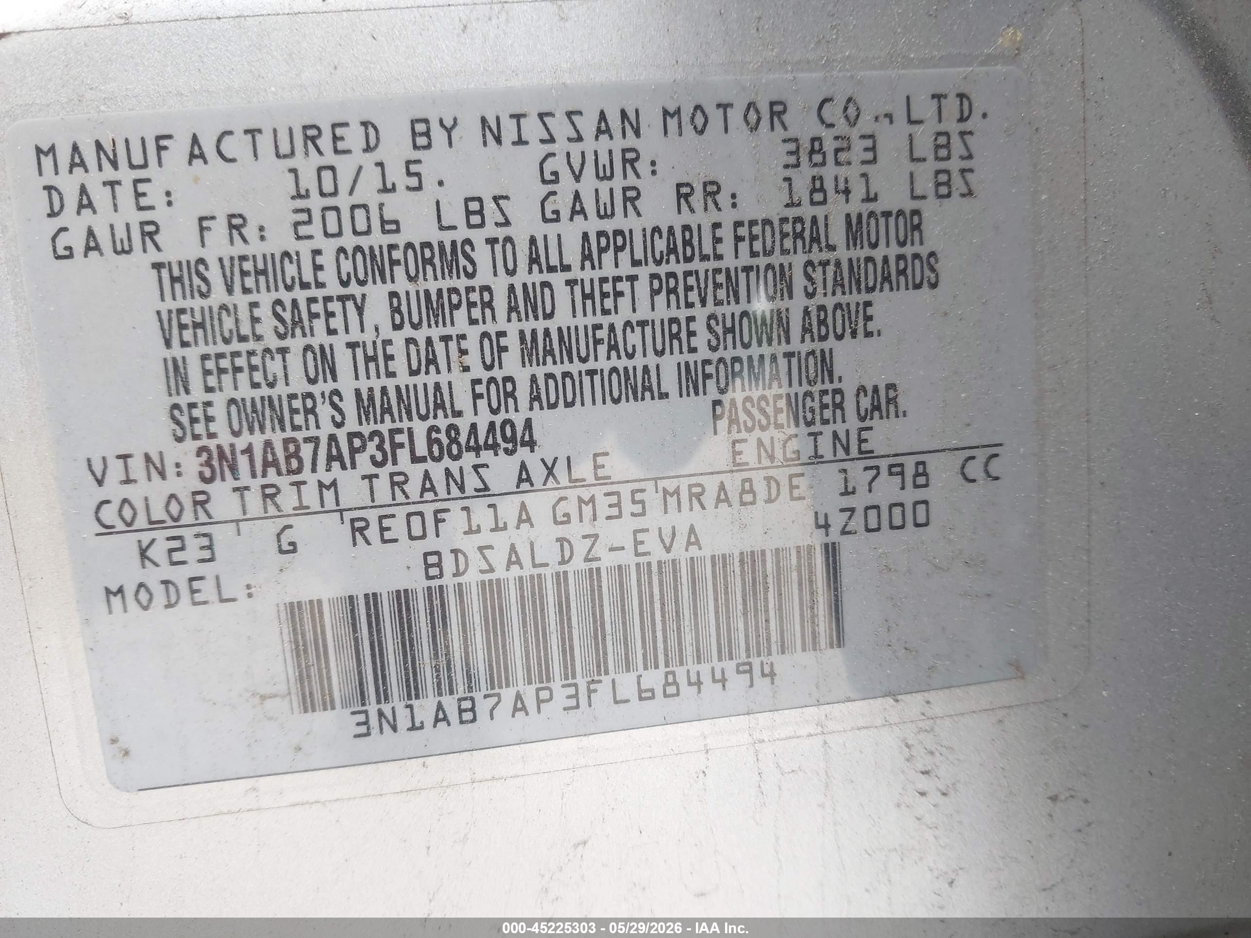 2015 Nissan Sentra Sv Silver vin: 3N1AB7AP3FL684494