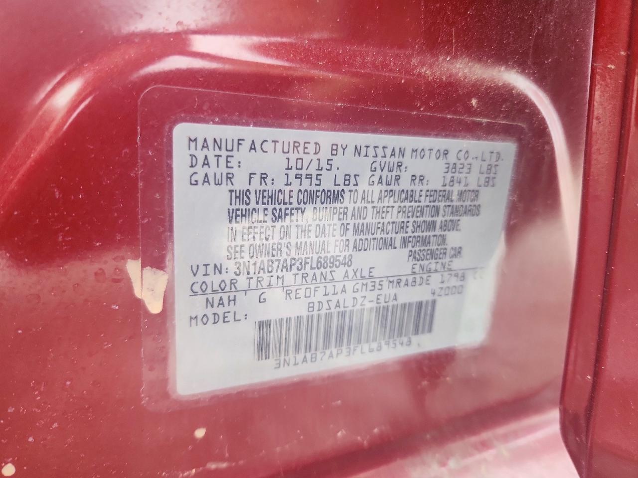 2015 Nissan Sentra Sv Red vin: 3N1AB7AP3FL689548