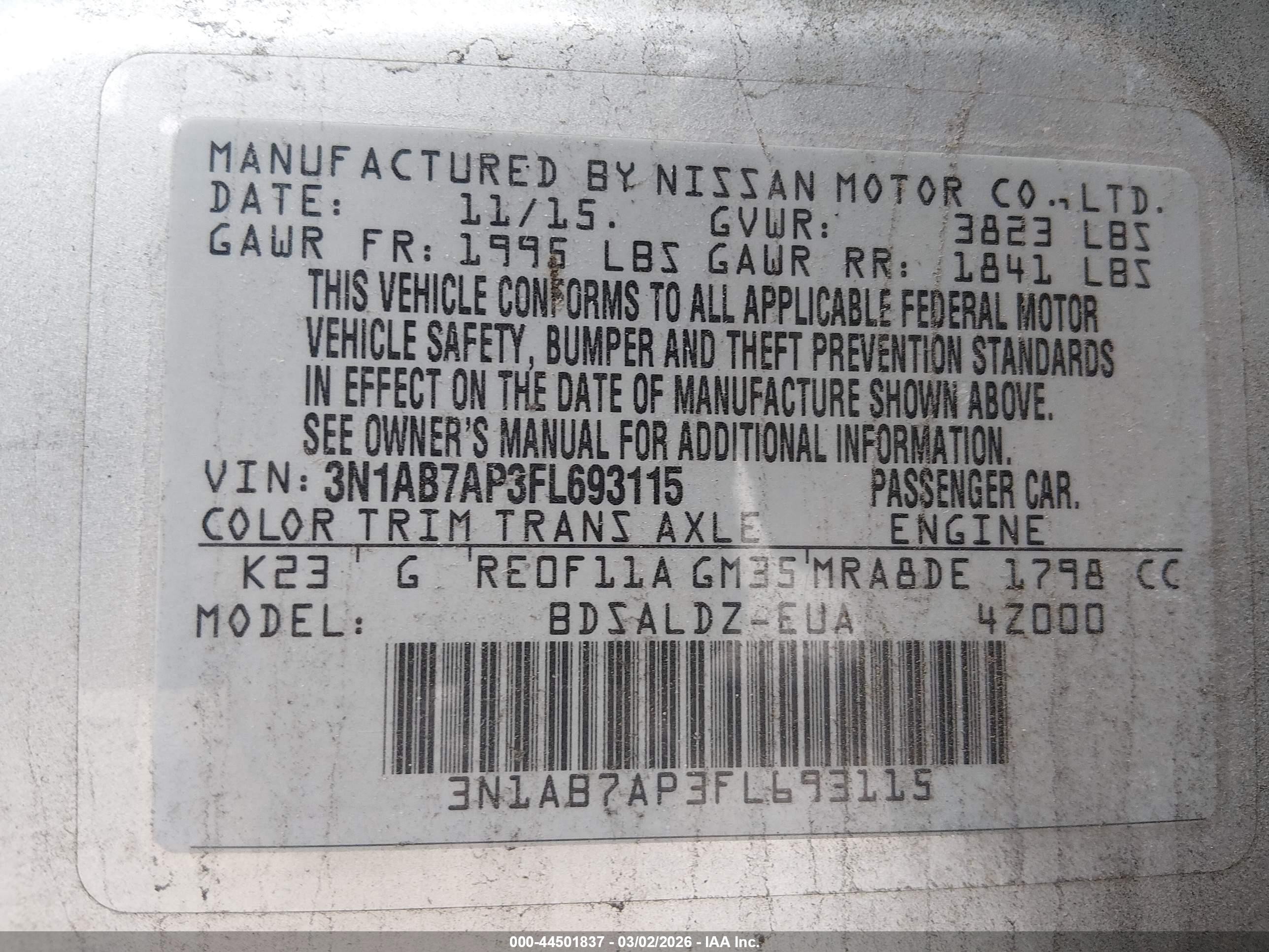 2015 Nissan Sentra Sv Silver vin: 3N1AB7AP3FL693115
