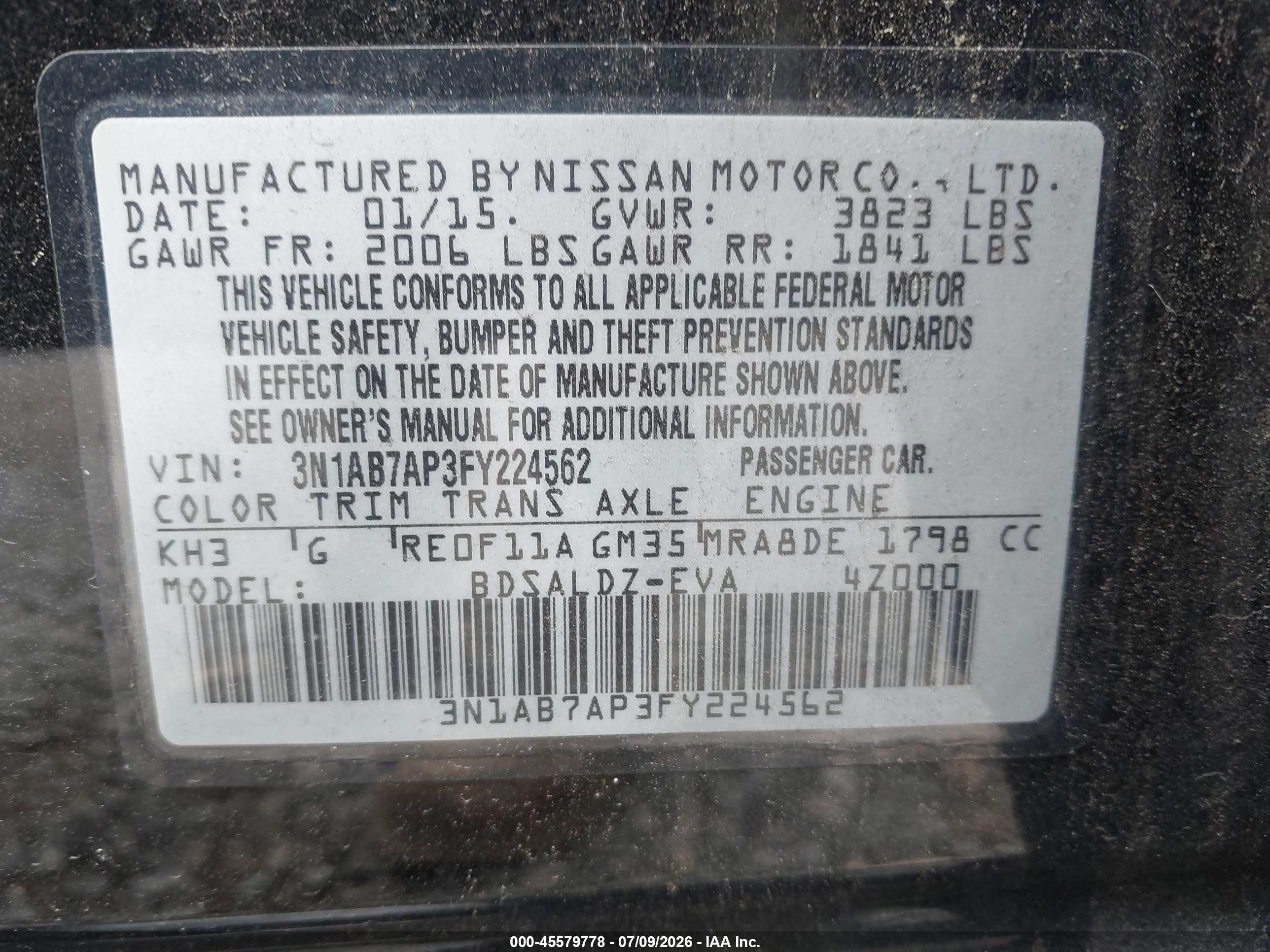 2015 Nissan Sentra Sv Black vin: 3N1AB7AP3FY224562