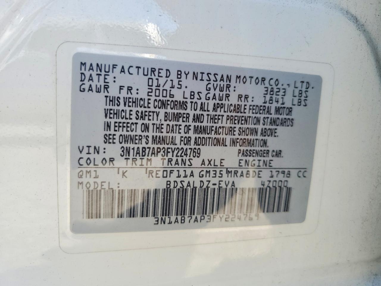 2015 Nissan Sentra Sv White vin: 3N1AB7AP3FY224769
