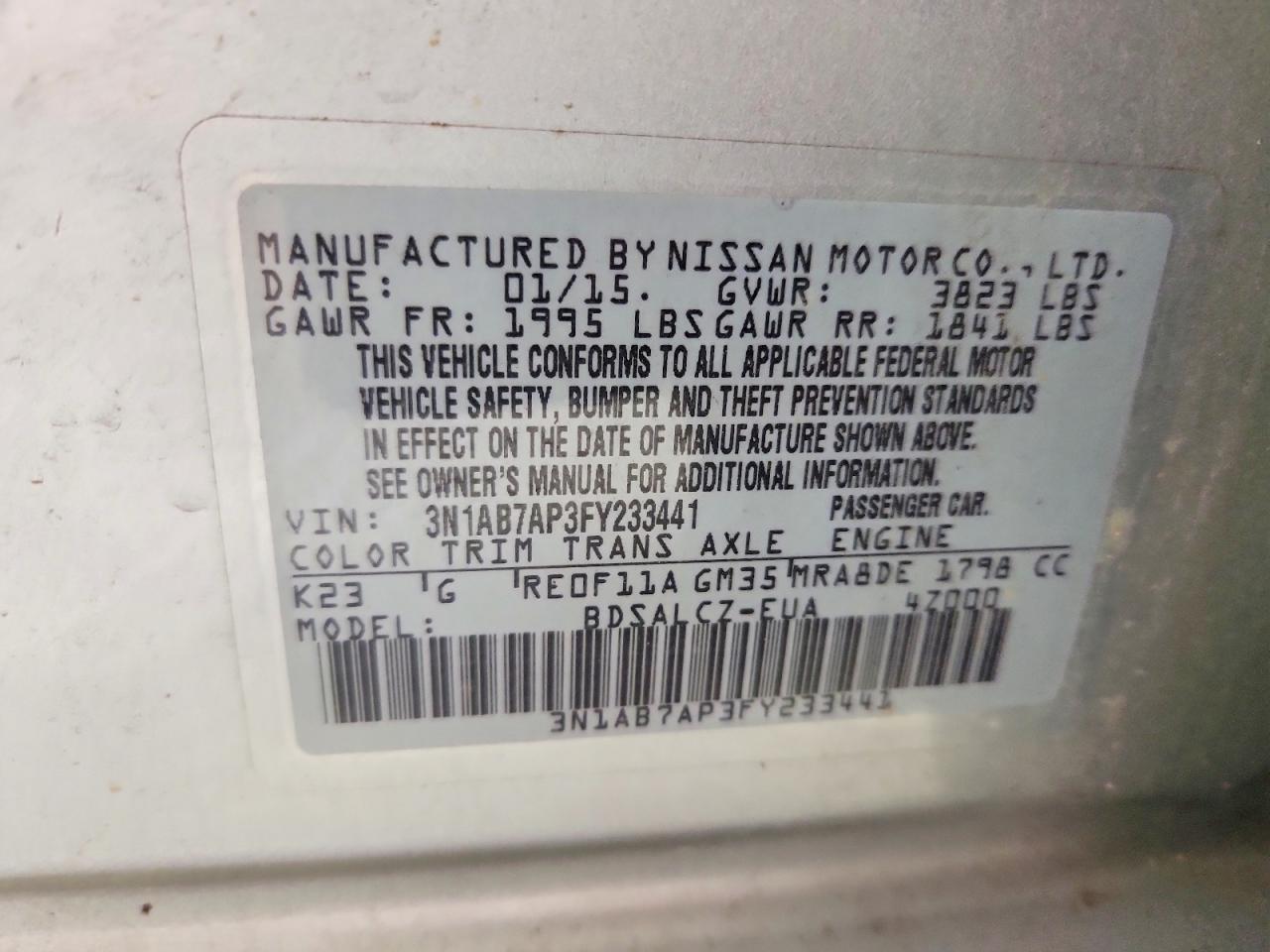 2015 Nissan Sentra S Silver vin: 3N1AB7AP3FY233441