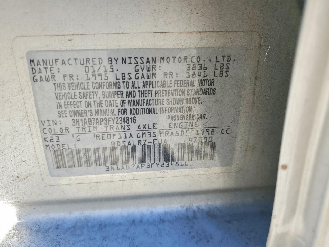 2015 Nissan Sentra S Серебряный vin: 3N1AB7AP3FY234816