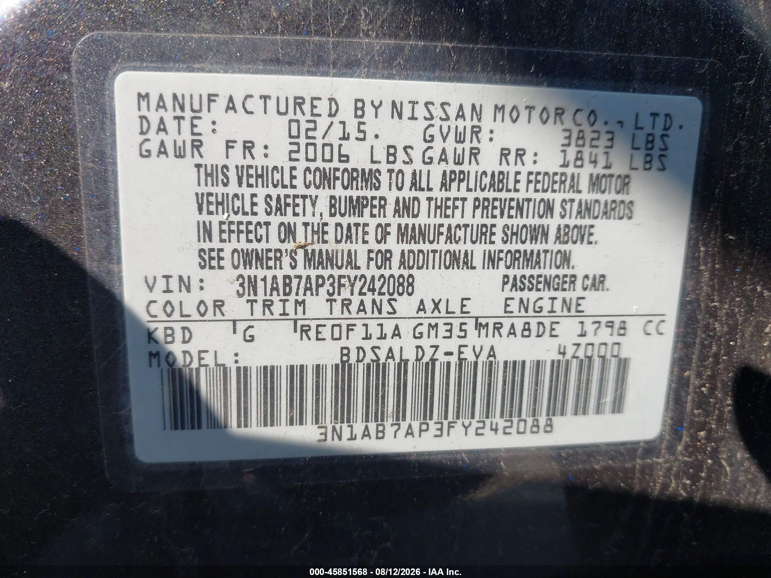 2015 Nissan Sentra Sv Gray vin: 3N1AB7AP3FY242088