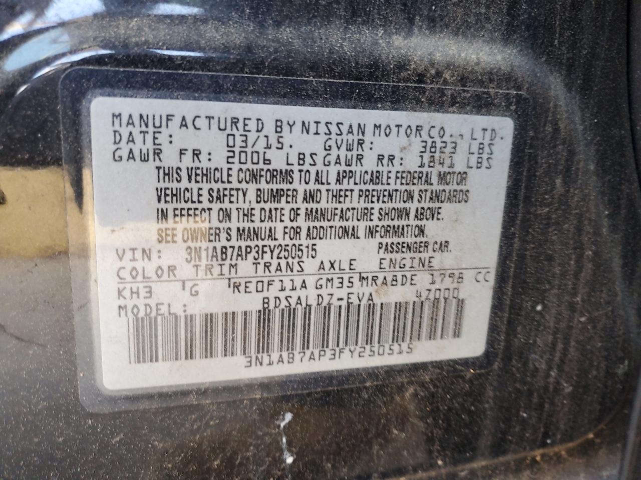 2015 Nissan Sentra Black vin: 3N1AB7AP3FY250515