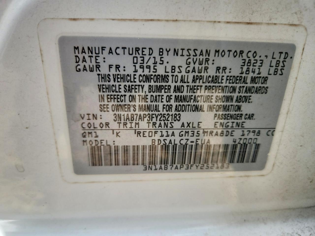 2015 Nissan Sentra S Белый vin: 3N1AB7AP3FY252183