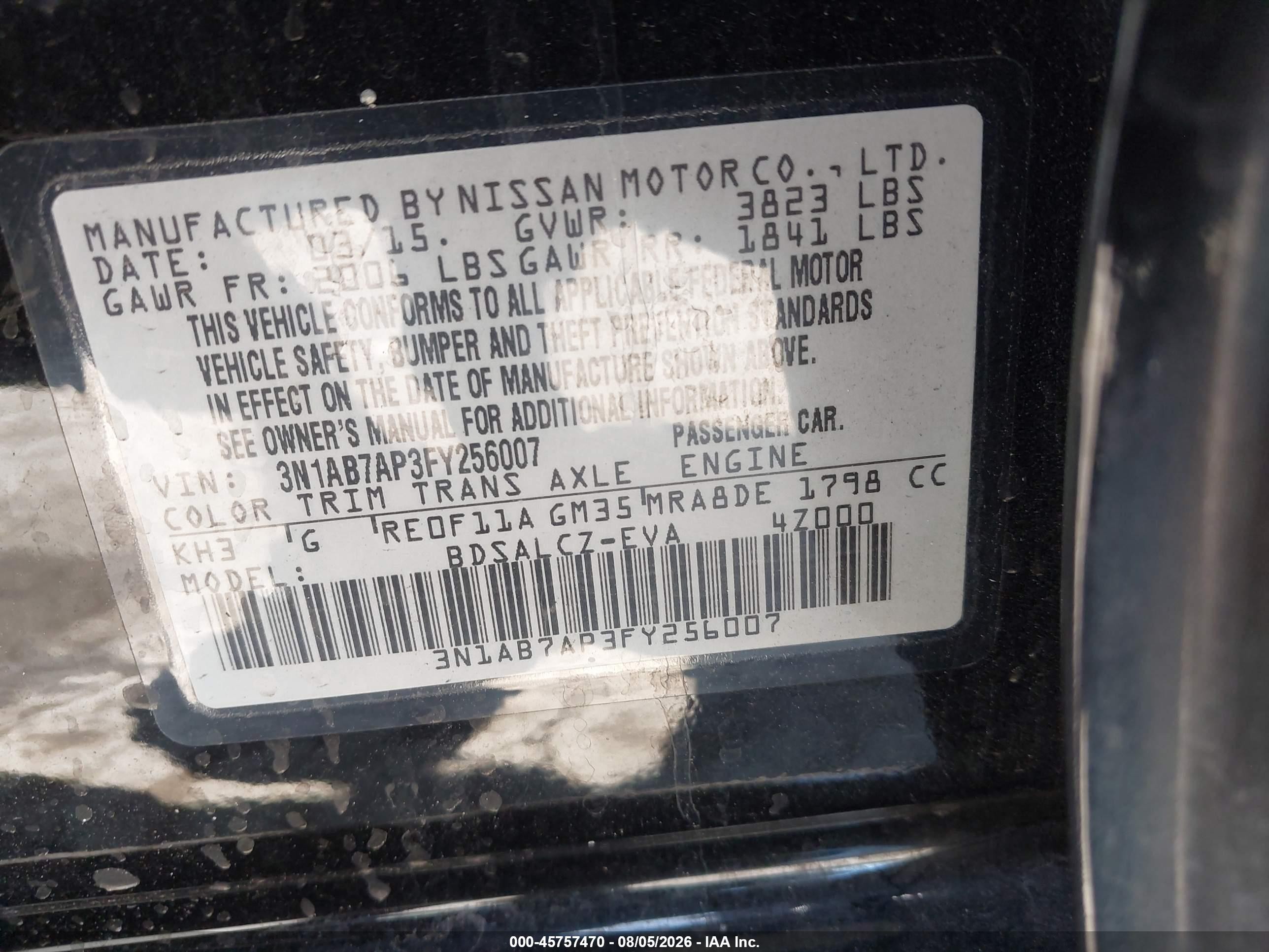 2015 Nissan Sentra S Черный vin: 3N1AB7AP3FY256007