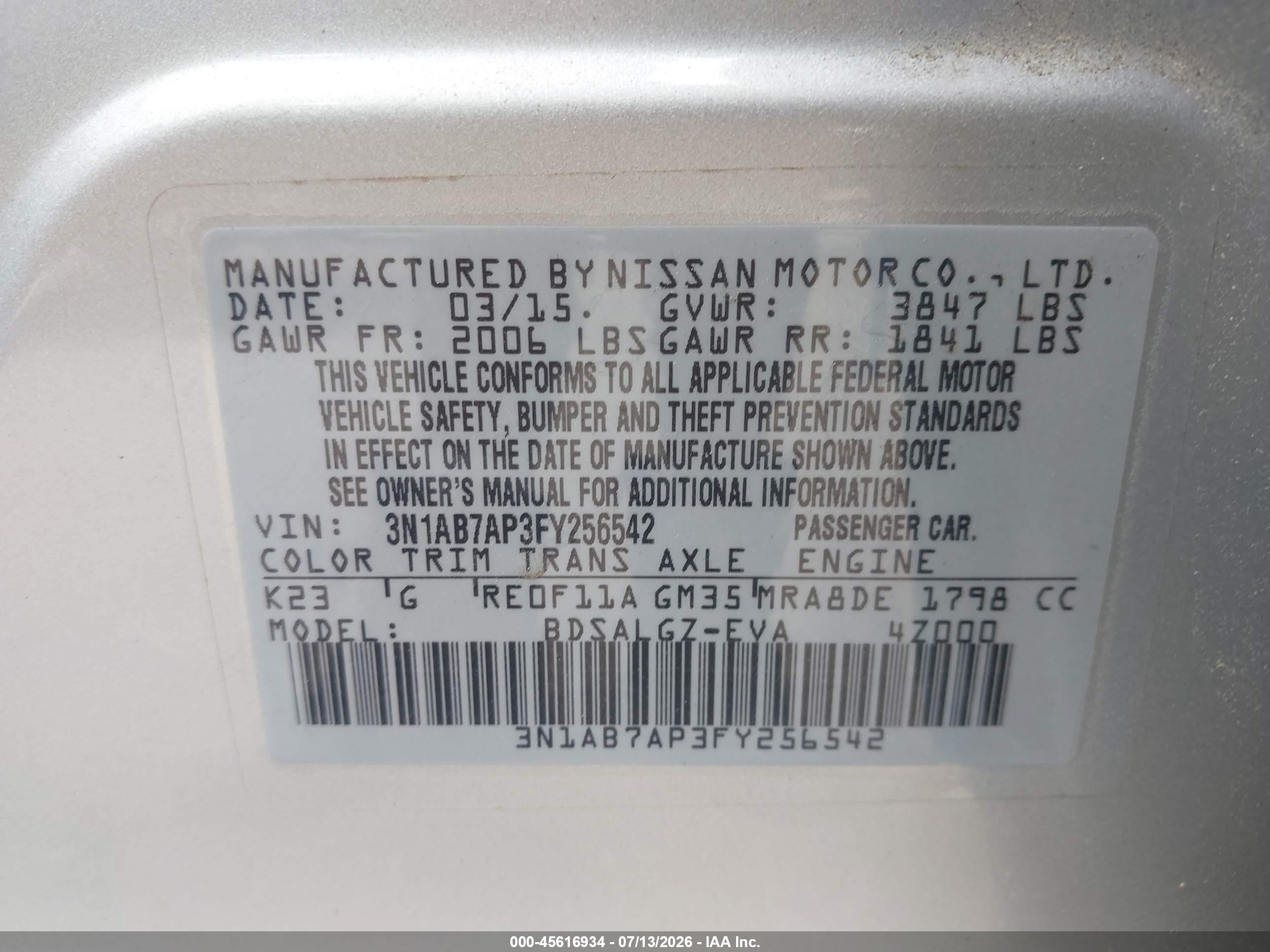 2015 Nissan Sentra Sl Silver vin: 3N1AB7AP3FY256542