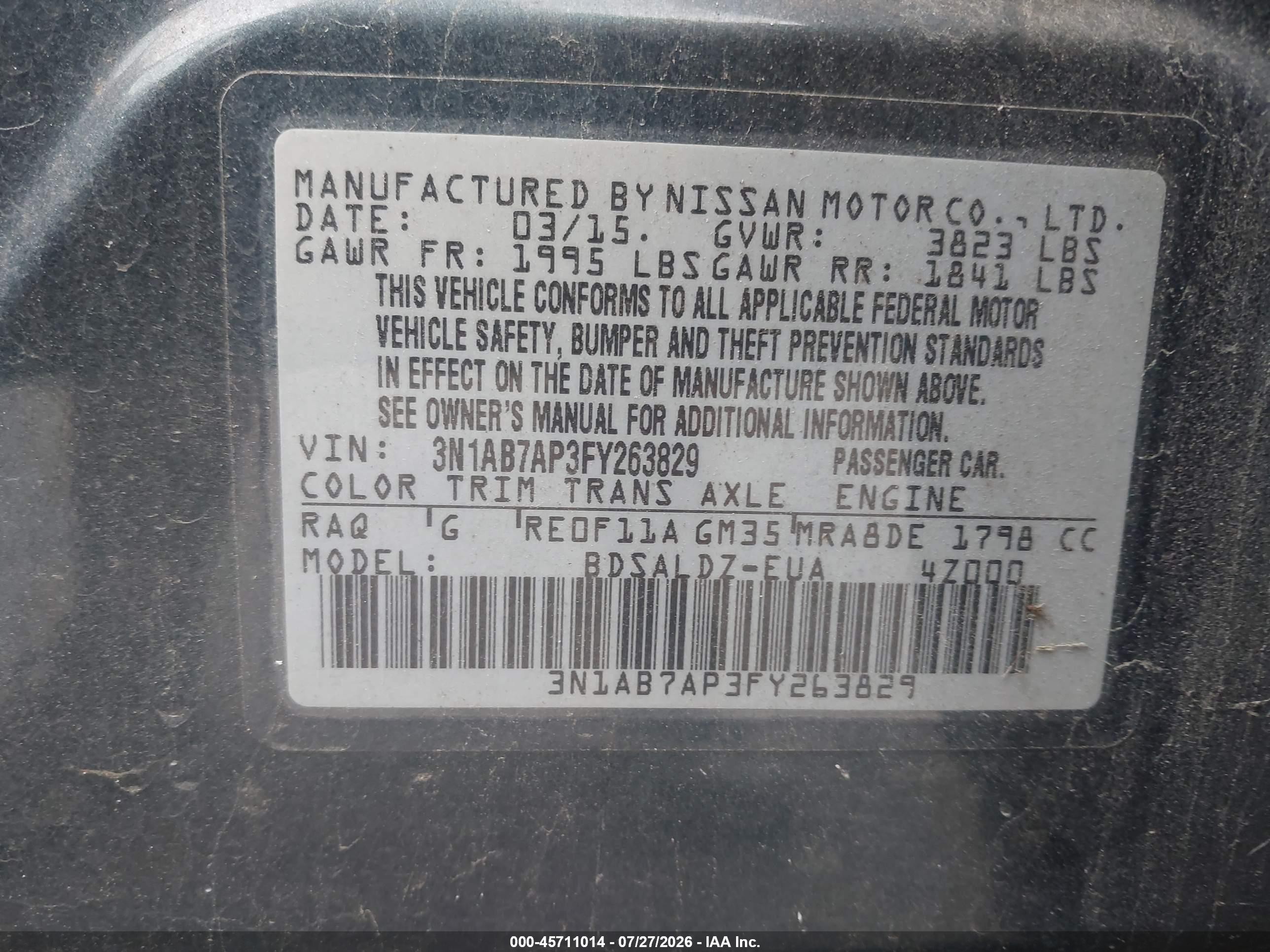 2015 Nissan Sentra Sv Blue vin: 3N1AB7AP3FY263829