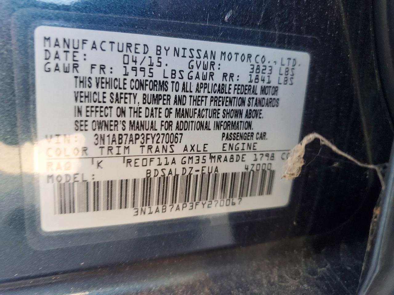 2015 Nissan Sentra Sv Blue vin: 3N1AB7AP3FY270067