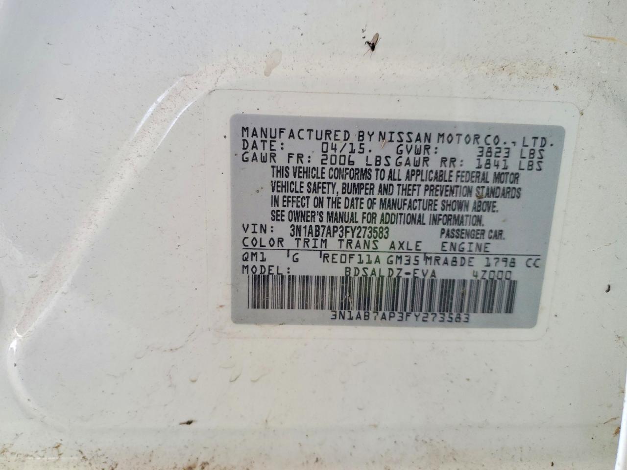 2015 Nissan Sentra Sv White vin: 3N1AB7AP3FY273583