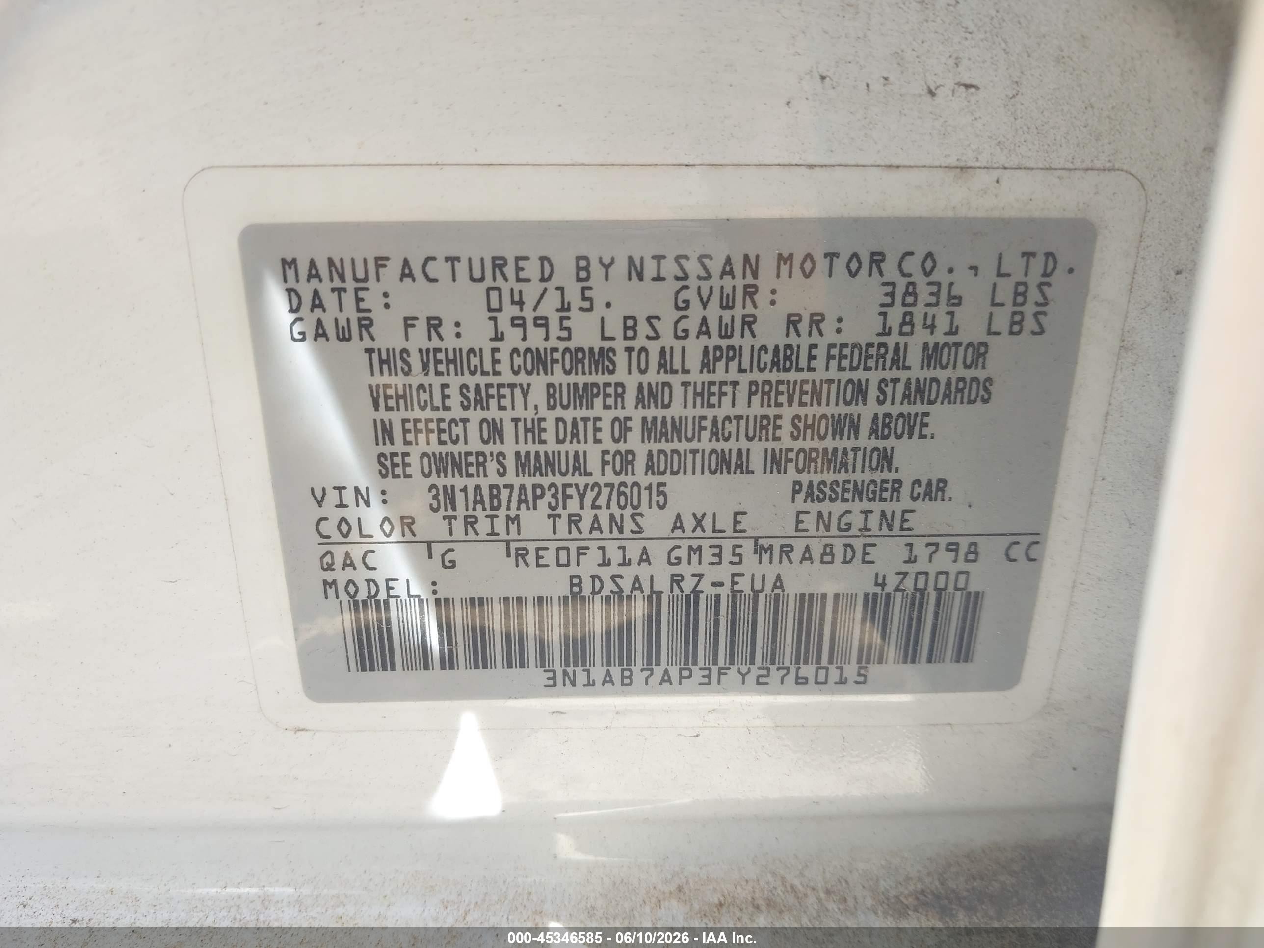 2015 Nissan Sentra Sr White vin: 3N1AB7AP3FY276015