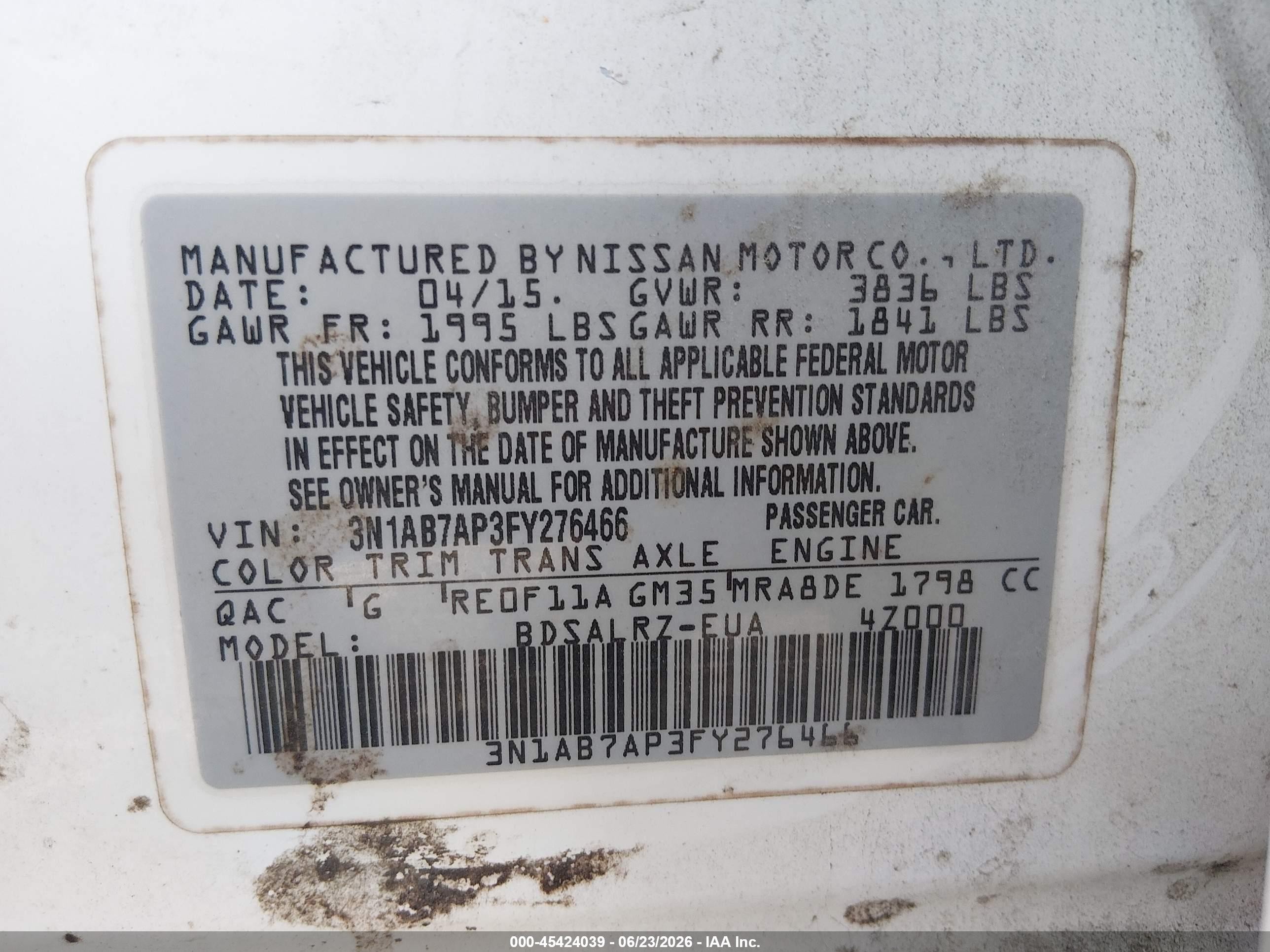 2015 Nissan Sentra Sr White vin: 3N1AB7AP3FY276466