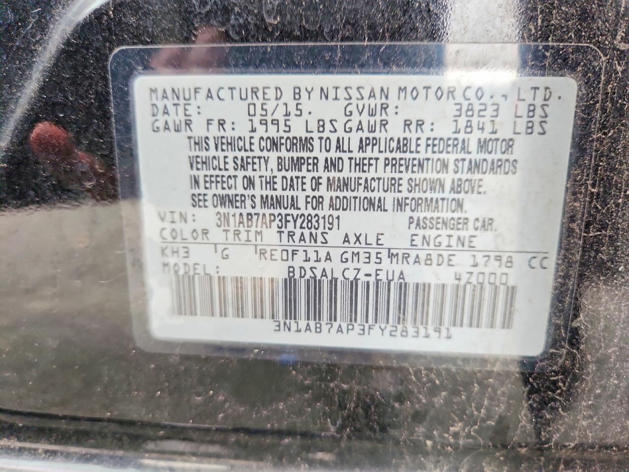 2015 Nissan Sentra S Black vin: 3N1AB7AP3FY283191