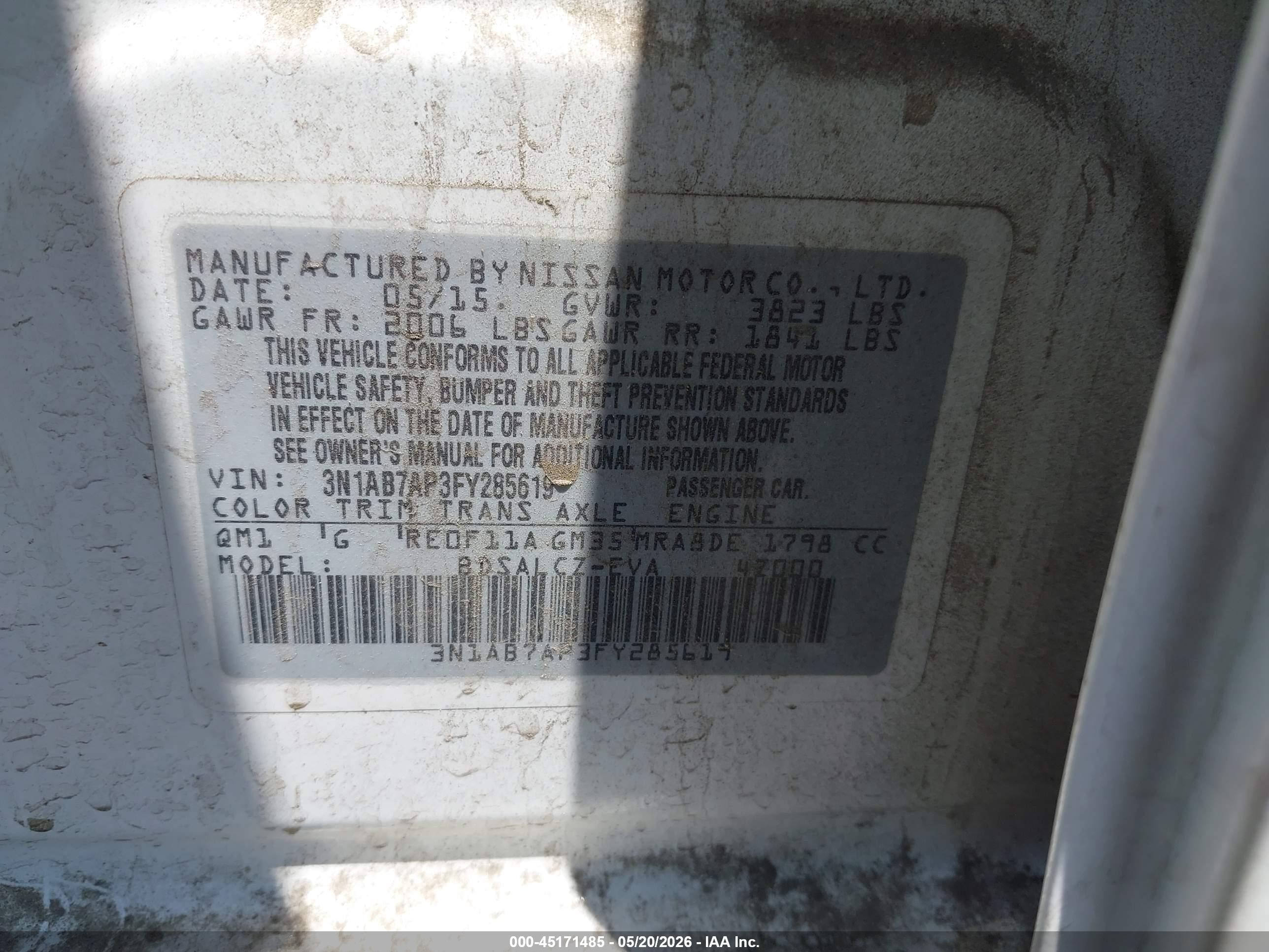 2015 Nissan Sentra S White vin: 3N1AB7AP3FY285619