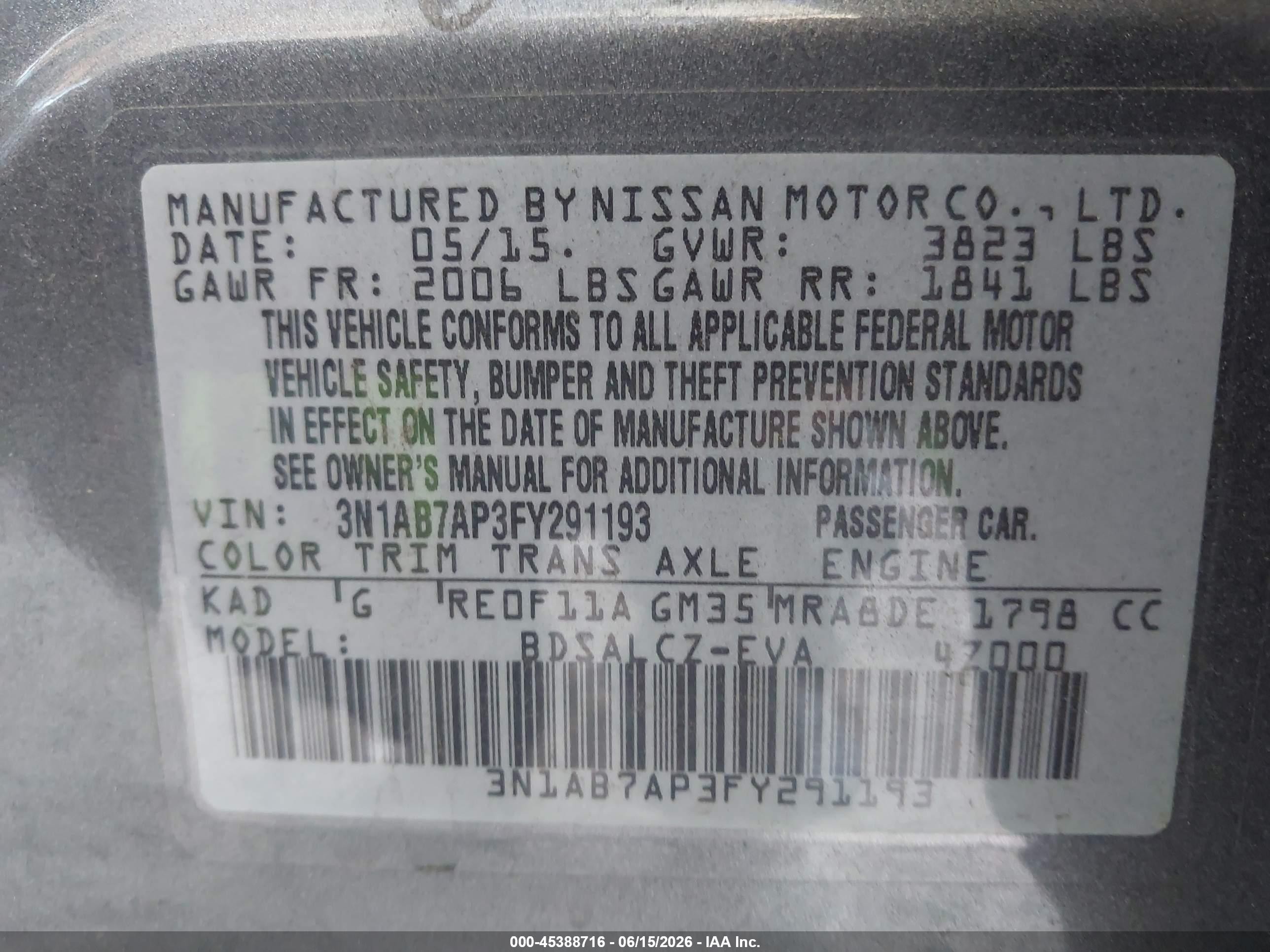 2015 Nissan Sentra S Серый vin: 3N1AB7AP3FY291193