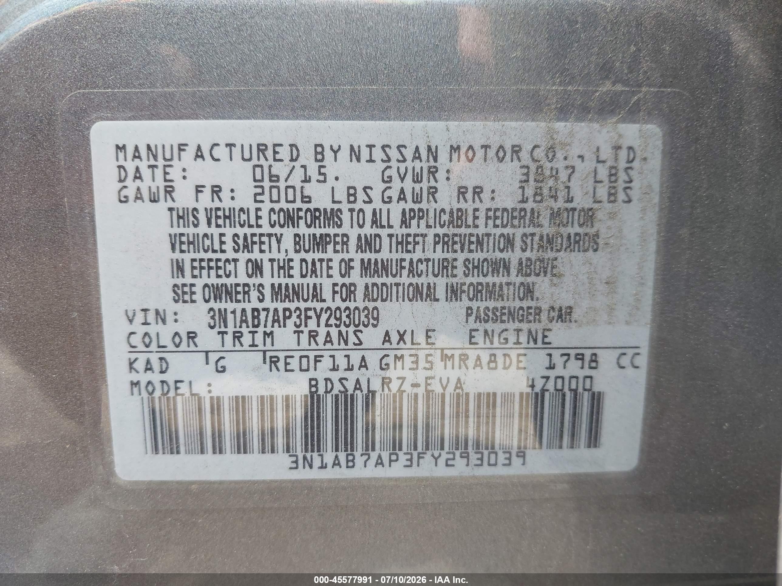2015 Nissan Sentra Sr Gray vin: 3N1AB7AP3FY293039