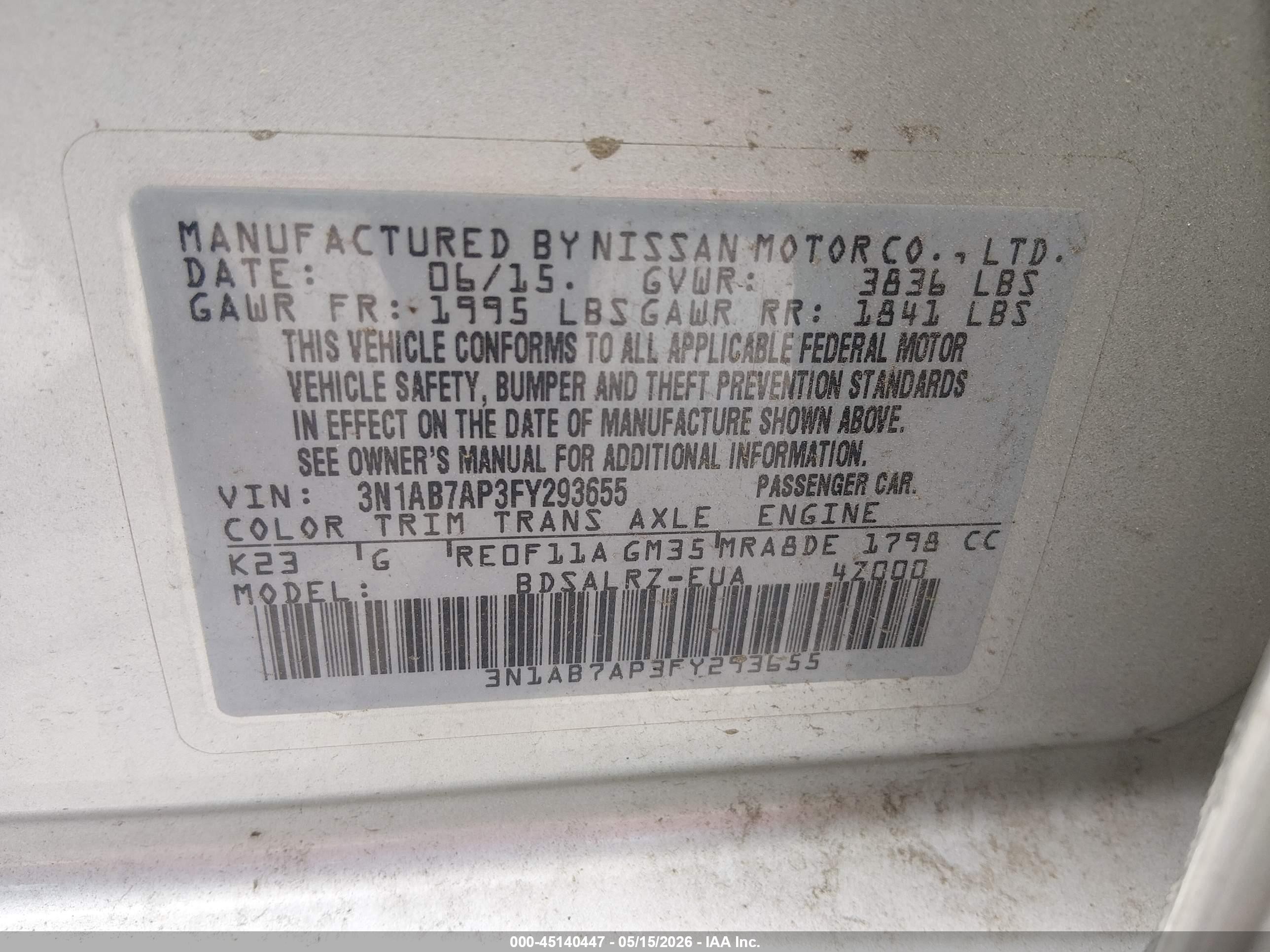 2015 Nissan Sentra Sr Silver vin: 3N1AB7AP3FY293655