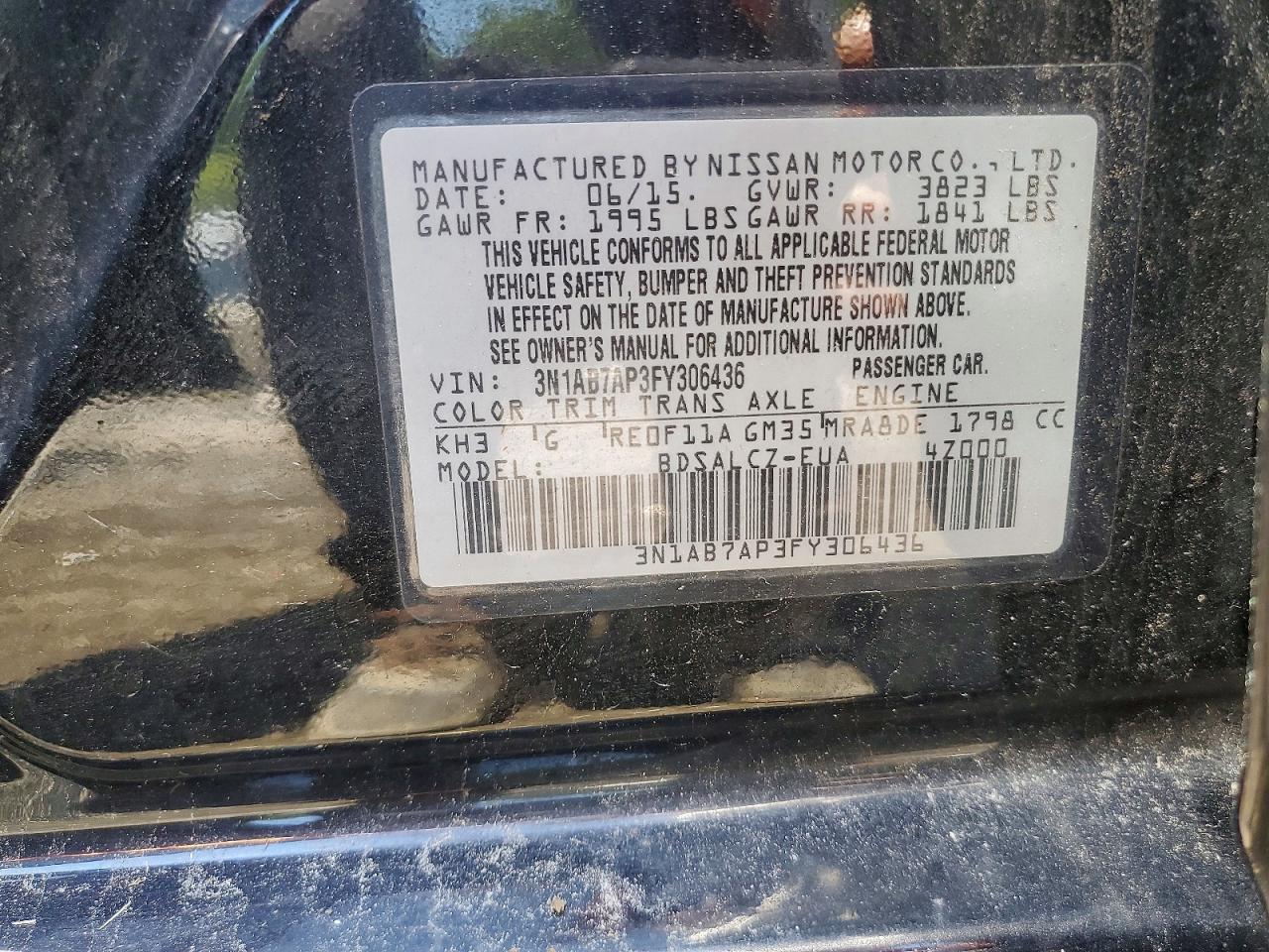 2015 Nissan Sentra S Black vin: 3N1AB7AP3FY306436