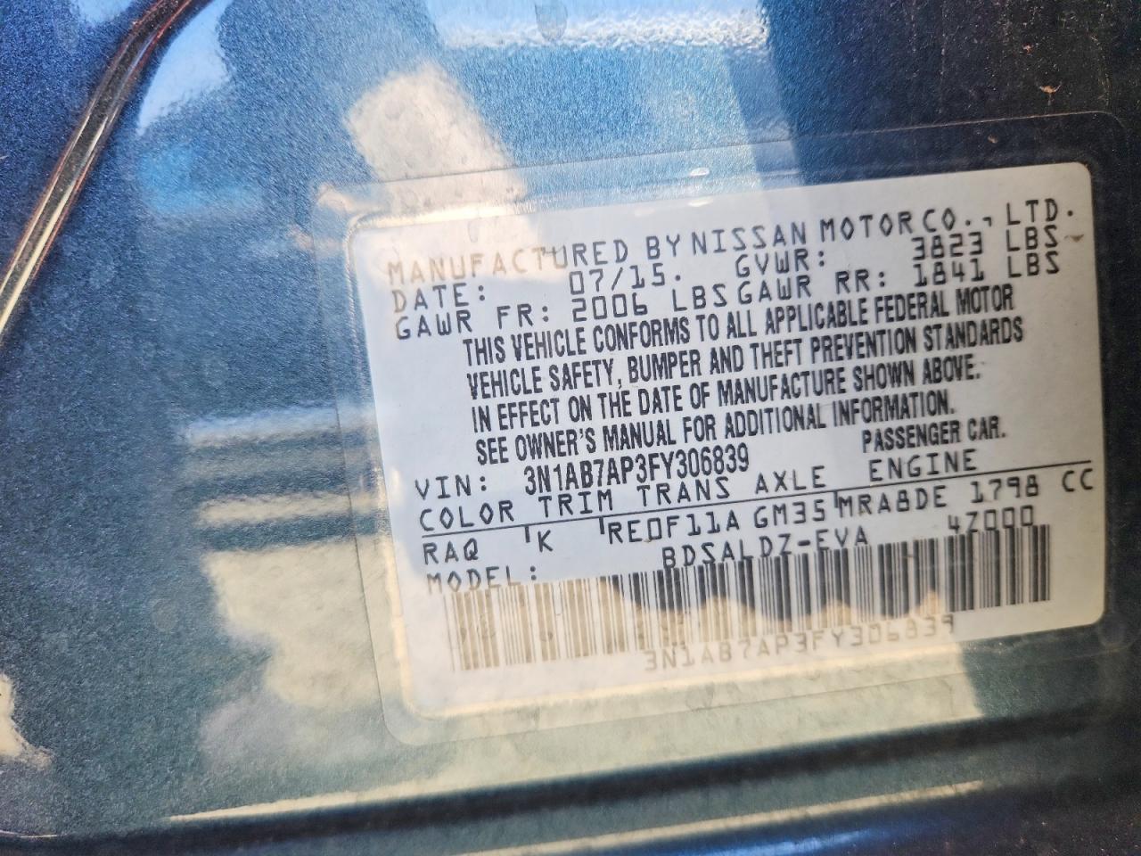 2015 Nissan Sentra Sv Blue vin: 3N1AB7AP3FY306839