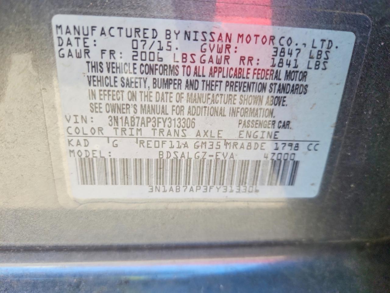 2015 Nissan Sentra Sl Gray vin: 3N1AB7AP3FY313306