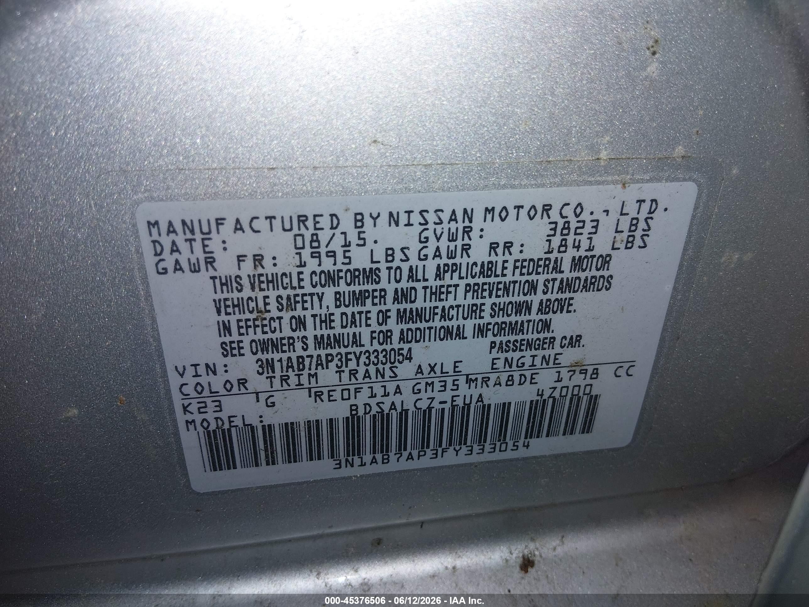 2015 Nissan Sentra S Silver vin: 3N1AB7AP3FY333054
