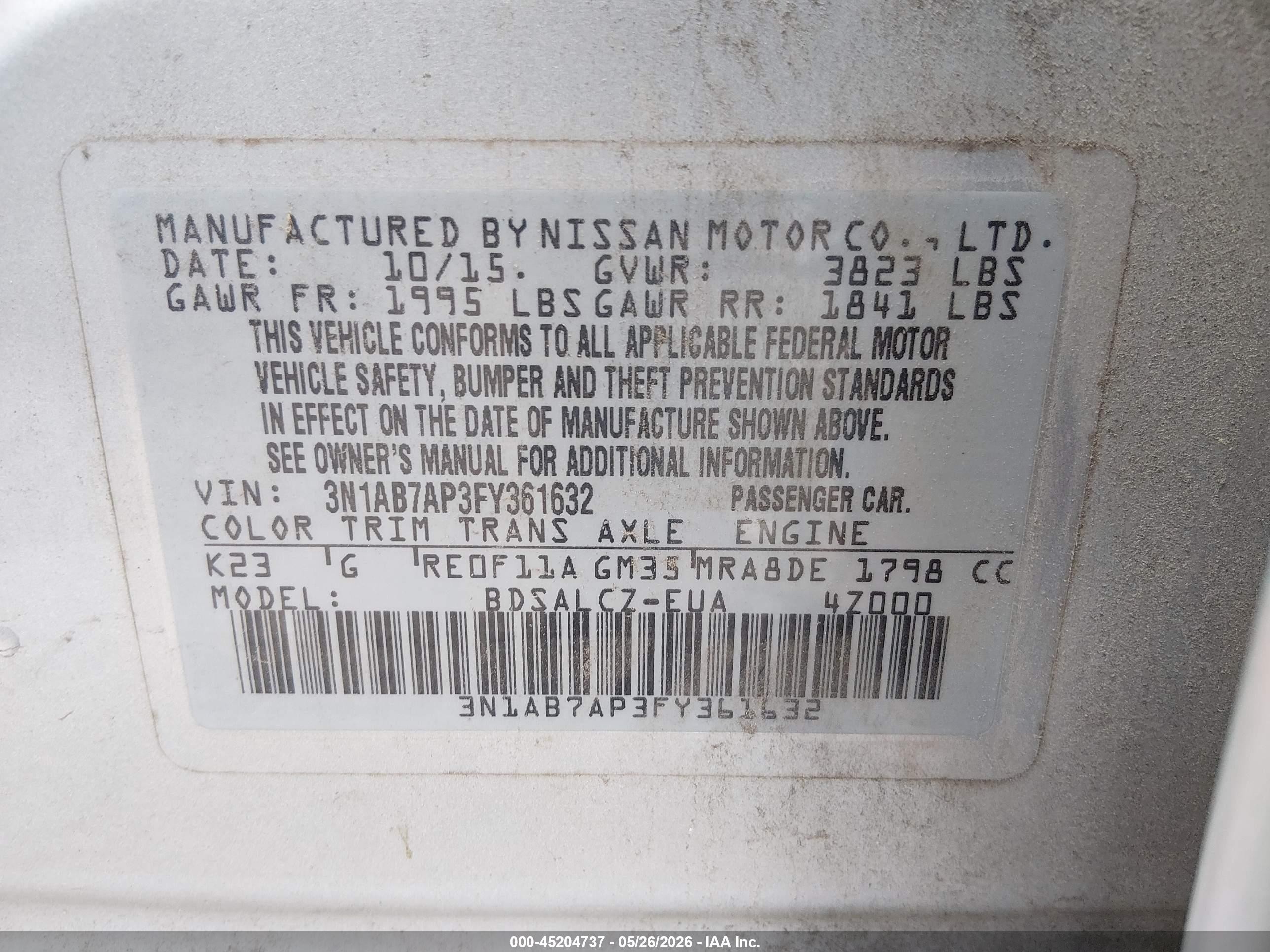 2015 Nissan Sentra S Silver vin: 3N1AB7AP3FY361632
