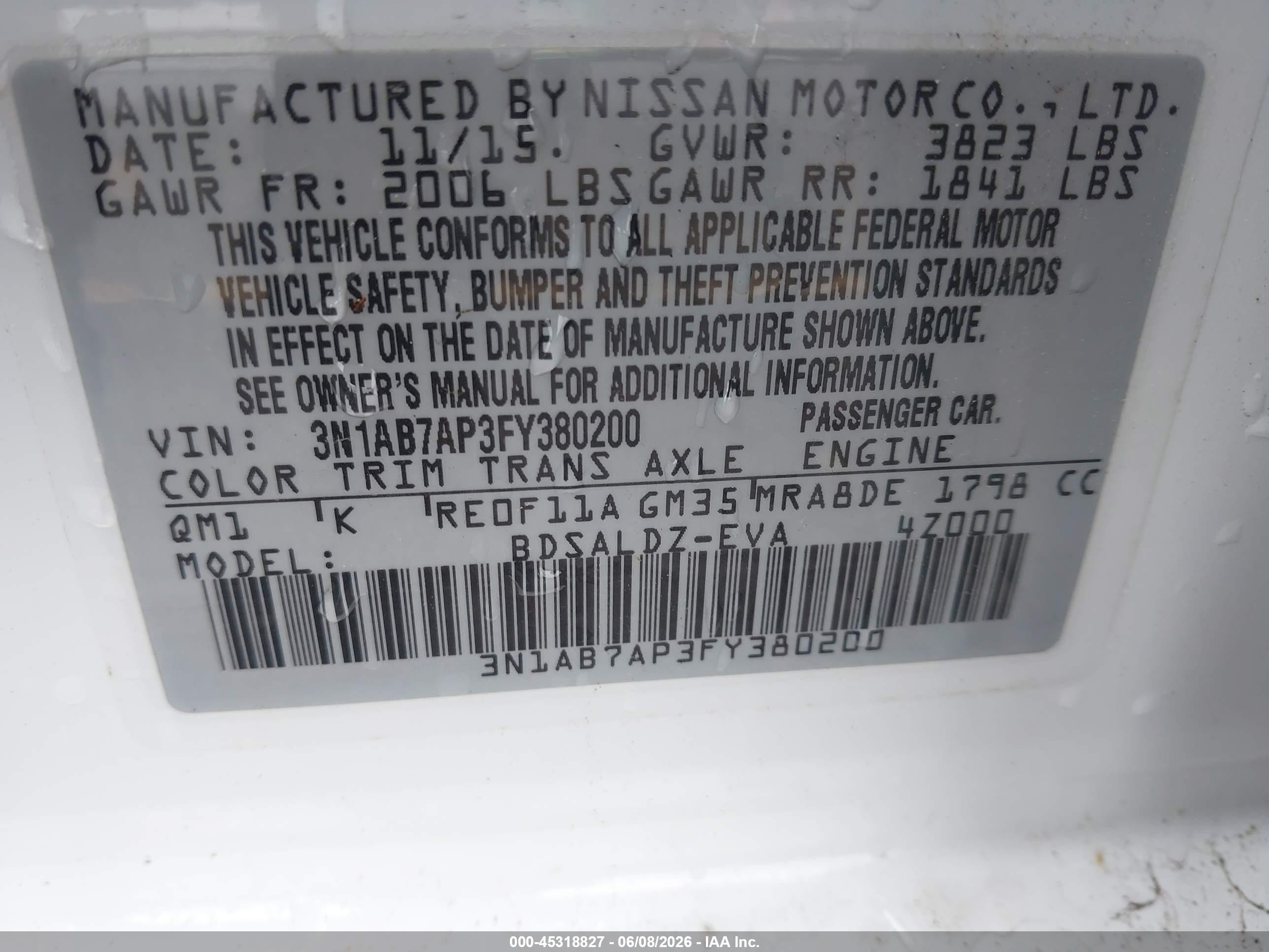 2015 Nissan Sentra Sv White vin: 3N1AB7AP3FY380200