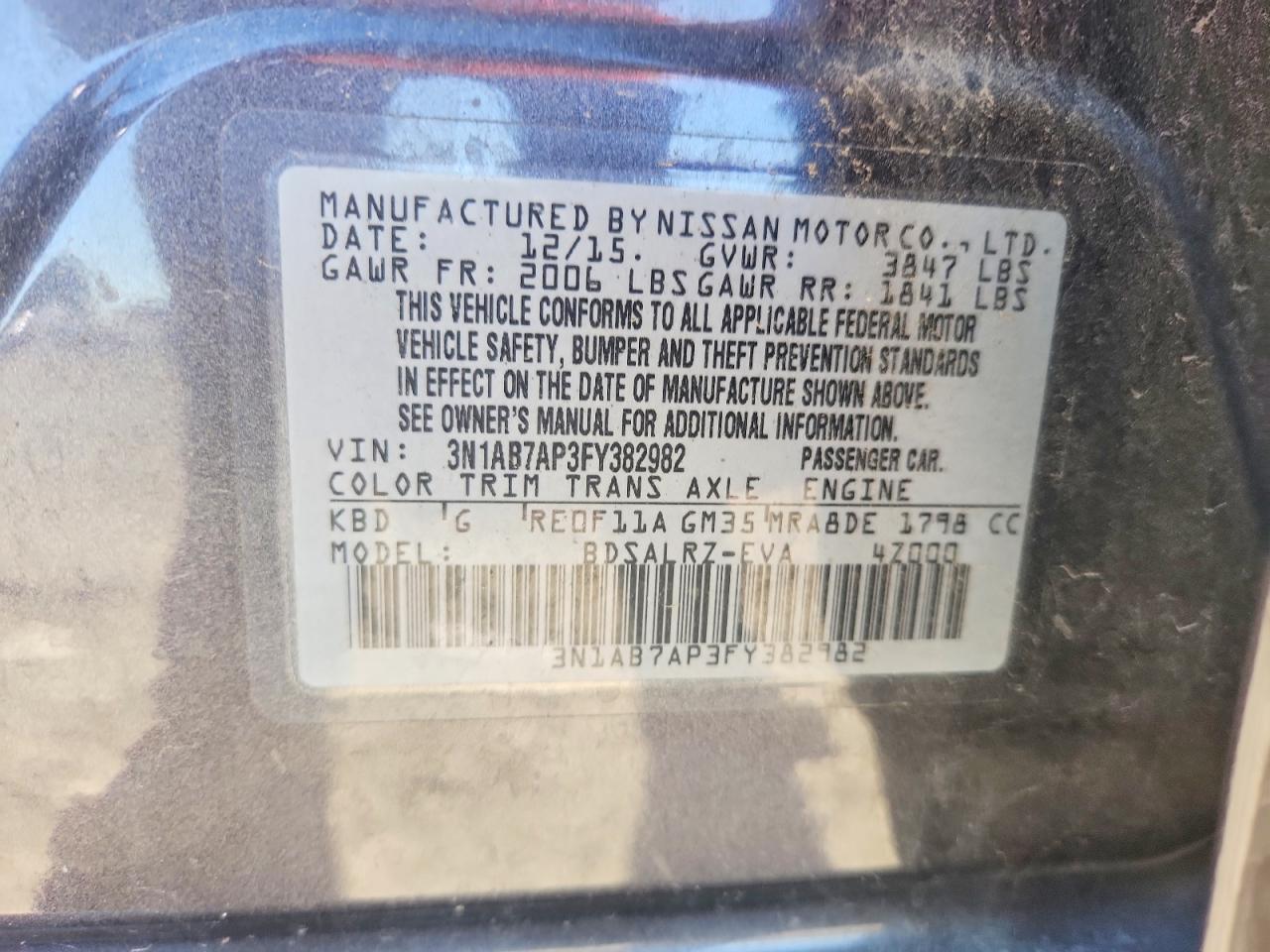2015 Nissan Sentra Sr Серый vin: 3N1AB7AP3FY382982