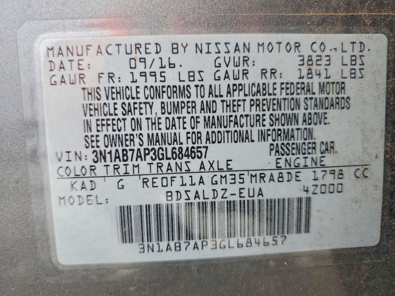 2016 Nissan Sentra S Gray vin: 3N1AB7AP3GL684657