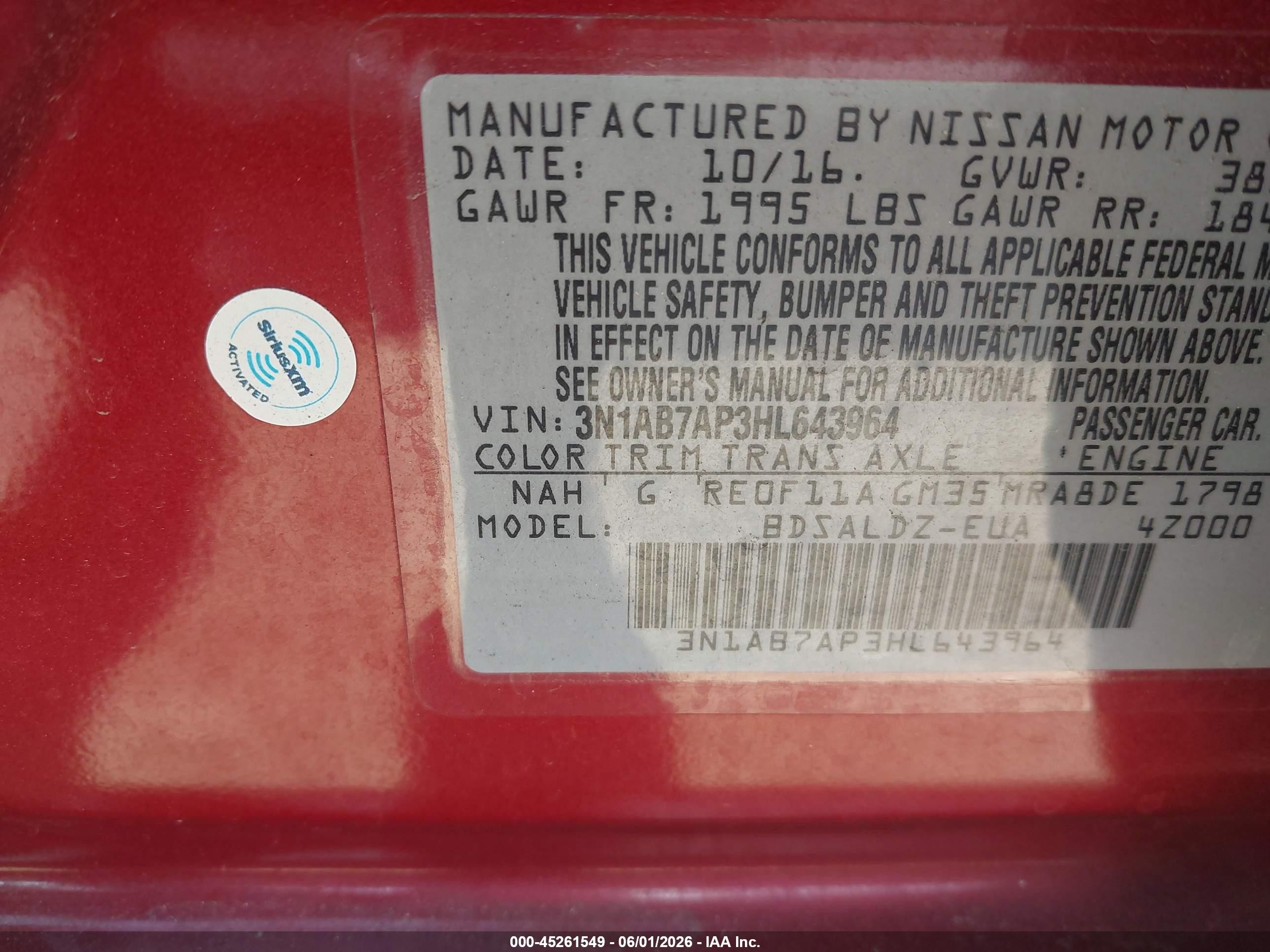 2017 Nissan Sentra Sv Red vin: 3N1AB7AP3HL643964