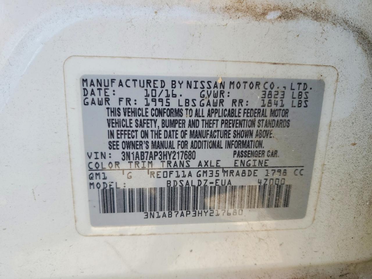 2017 Nissan Sentra Sv White vin: 3N1AB7AP3HY217680