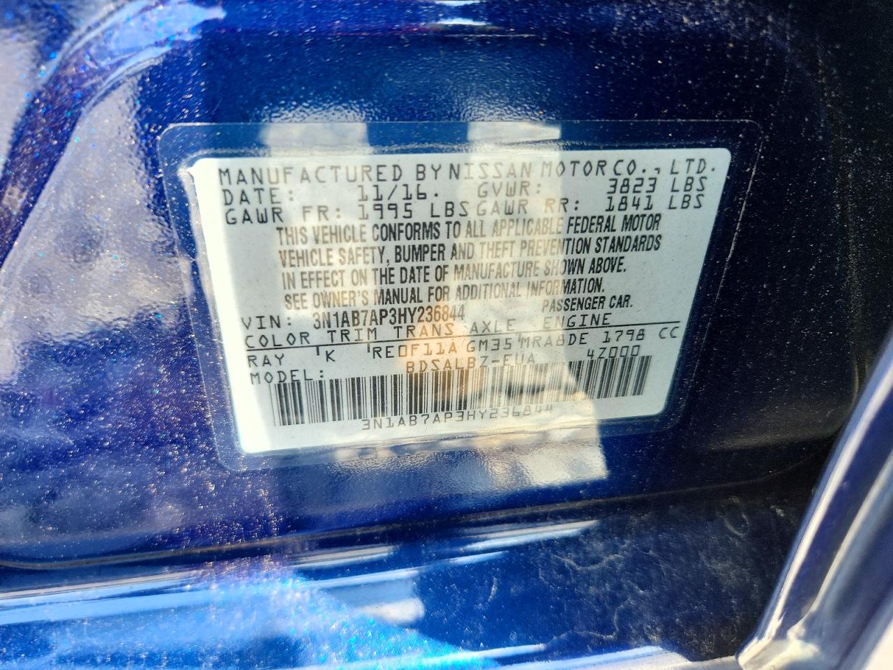 2017 Nissan Sentra S Blue vin: 3N1AB7AP3HY236844